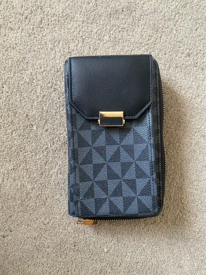 Black Geometric Print Wallet with Strap - photo 2