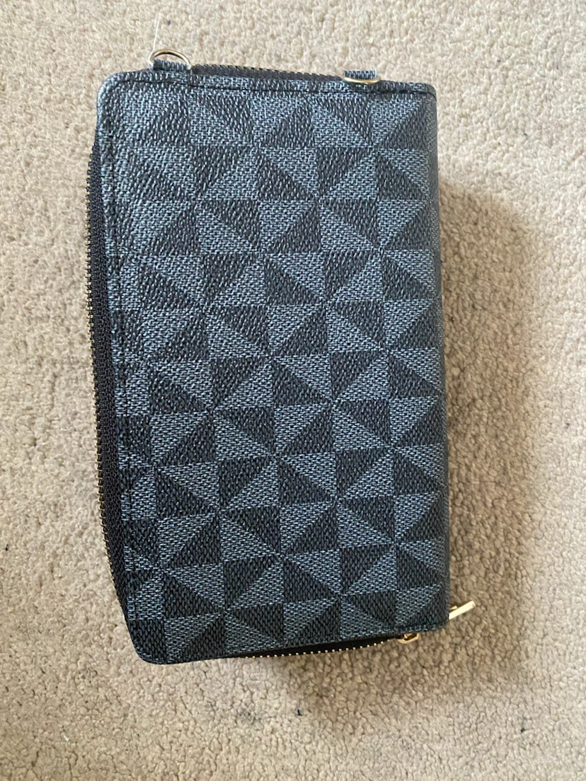 Black Geometric Print Wallet with Strap - photo 3