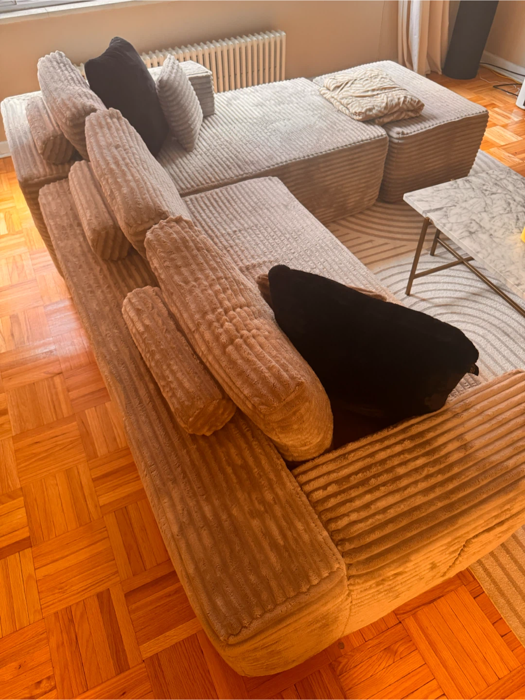 Boneless couch and Marble Top Coffee Table