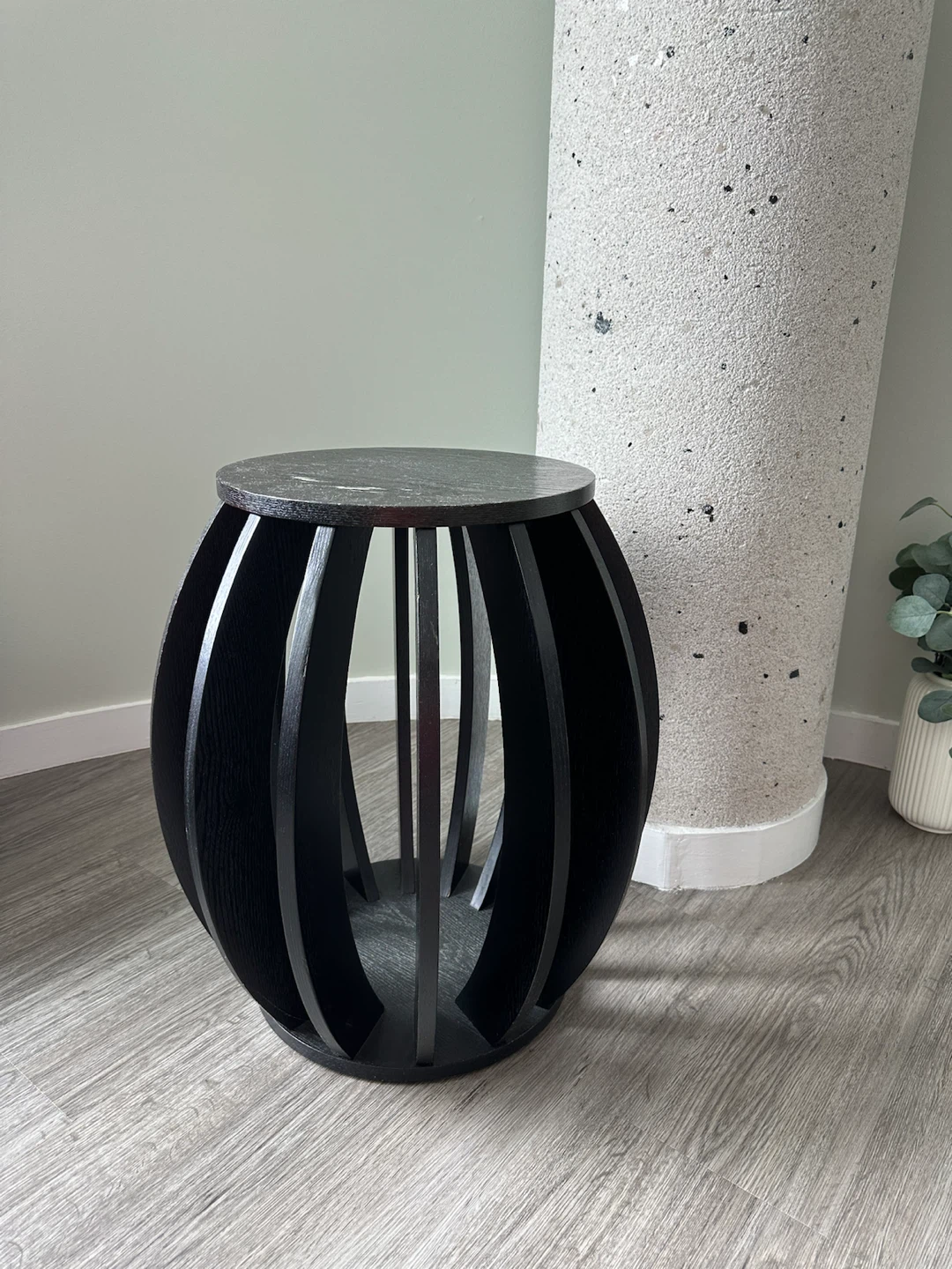 Black Barrel-Style Side Table