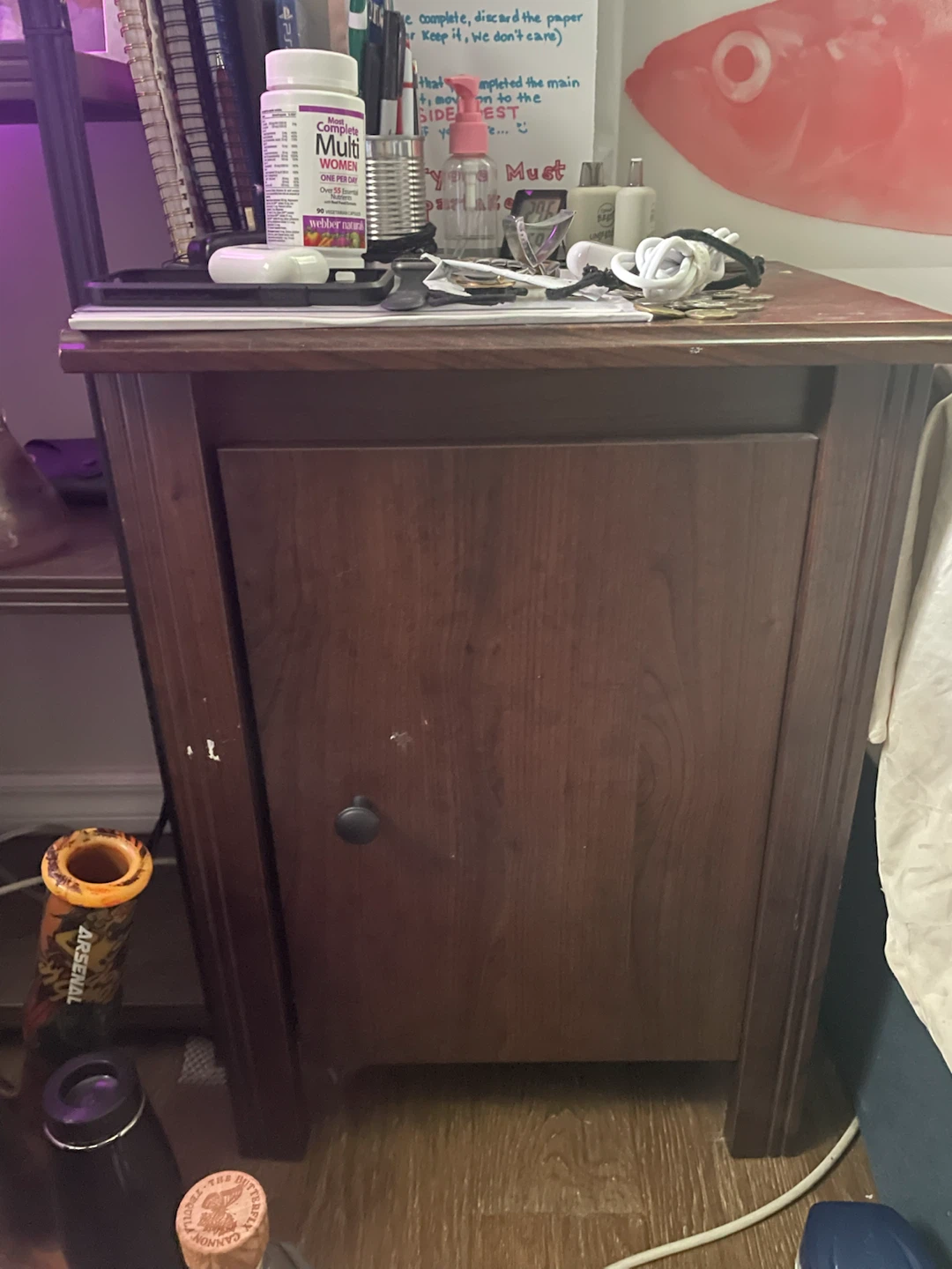 Wooden Nightstand with Storage Cabinet
