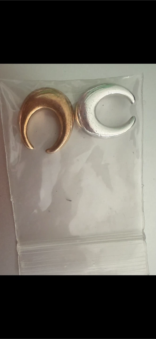 Pair of Crescent Moon Ear Weights - Gold & Silver Tones