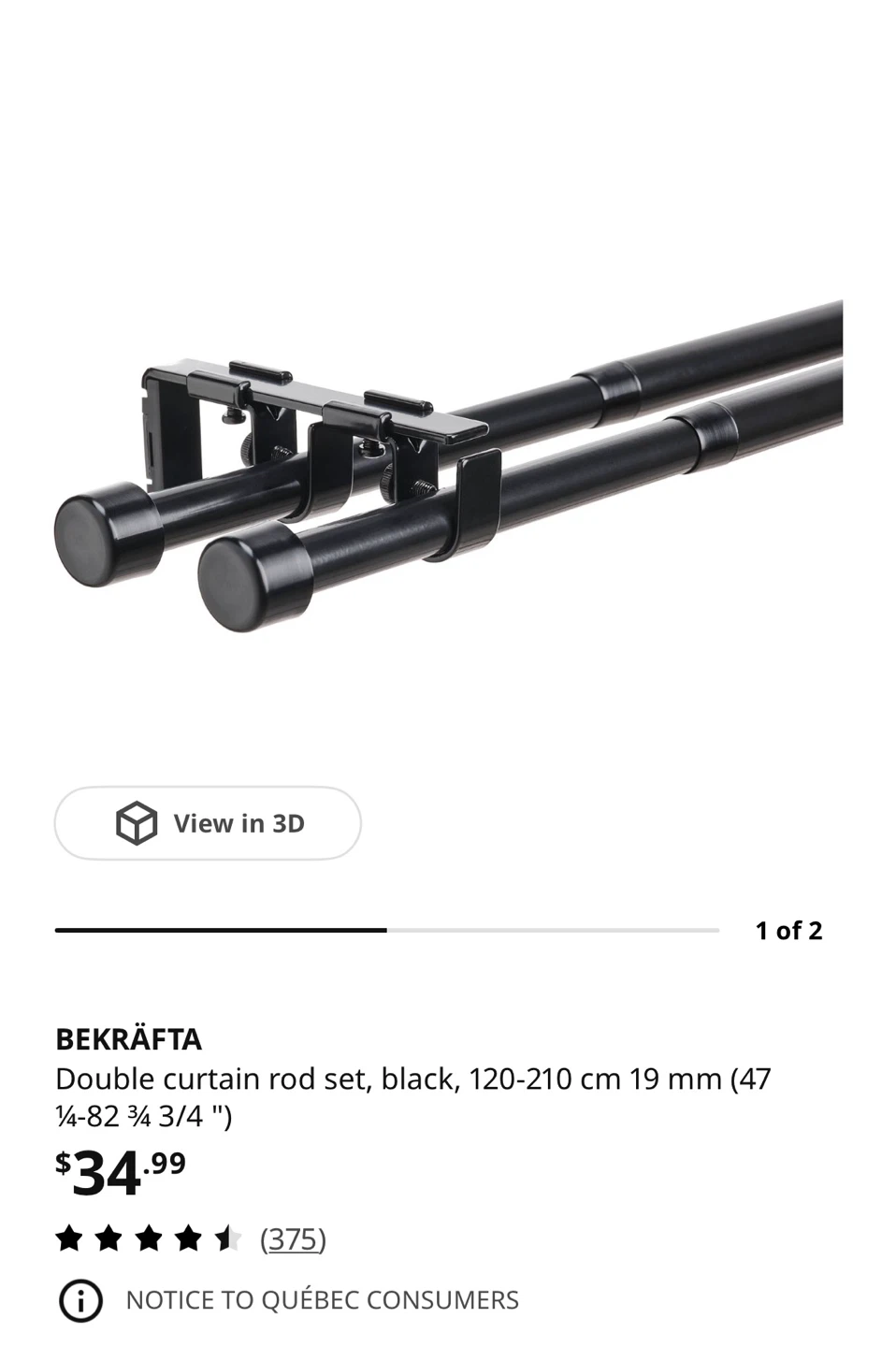 BEKRÄFTA Double Curtain Rod Set - Black - photo 3