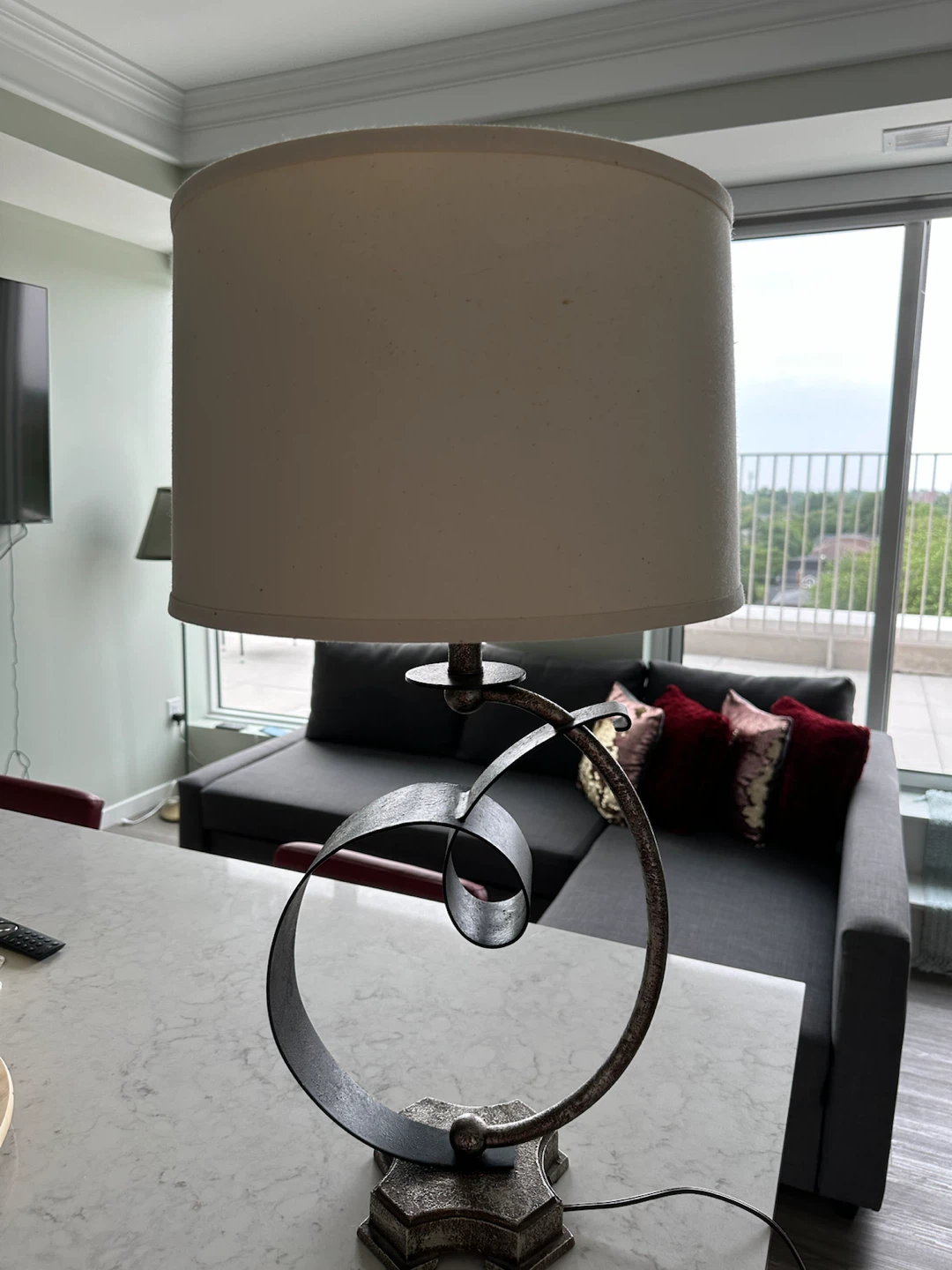 Metal Scroll Accent Table Lamp with White Shade