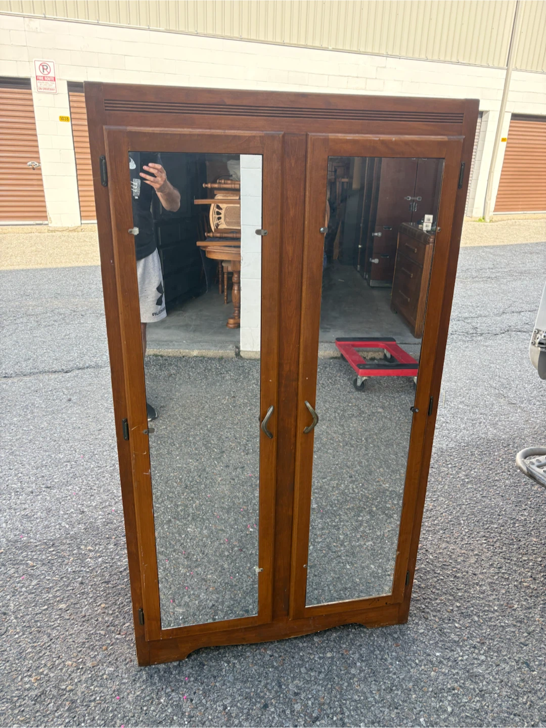 Free delivery used antique Wooden Armoire with Mirrored Doors