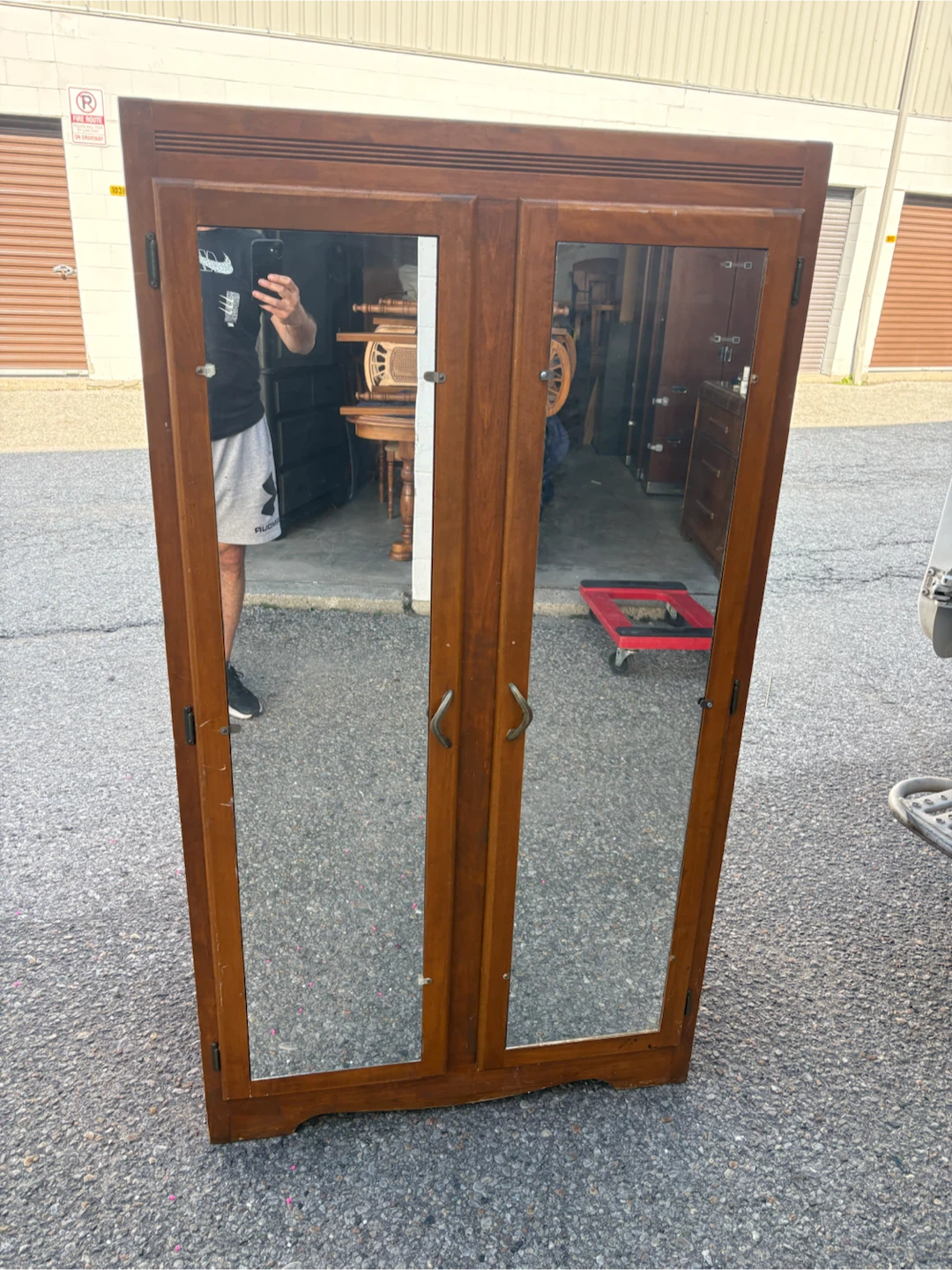 Free delivery used antique Wooden Armoire with Mirrored Doors - photo 2