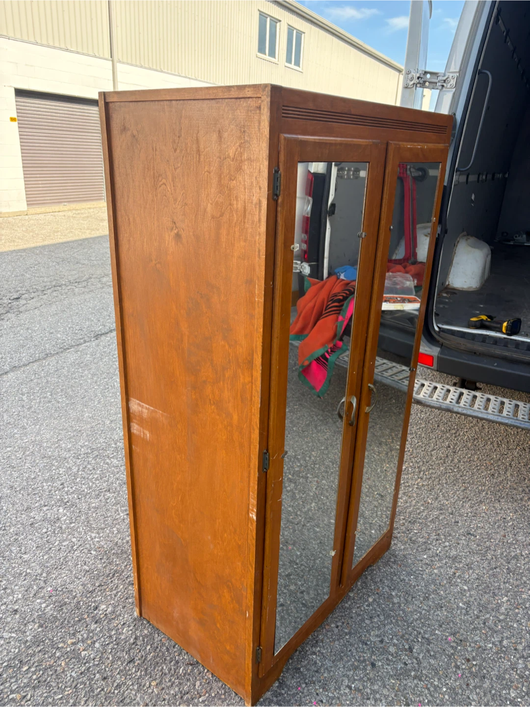 Free delivery used antique Wooden Armoire with Mirrored Doors - photo 3