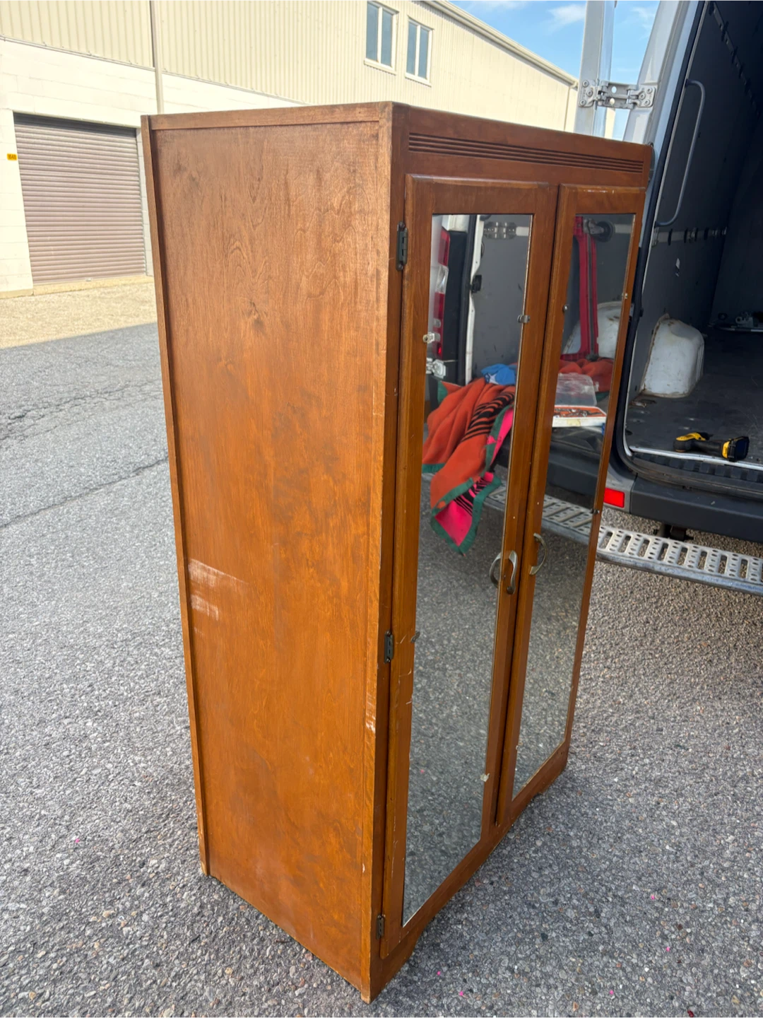 Free delivery used antique Wooden Armoire with Mirrored Doors - photo 4