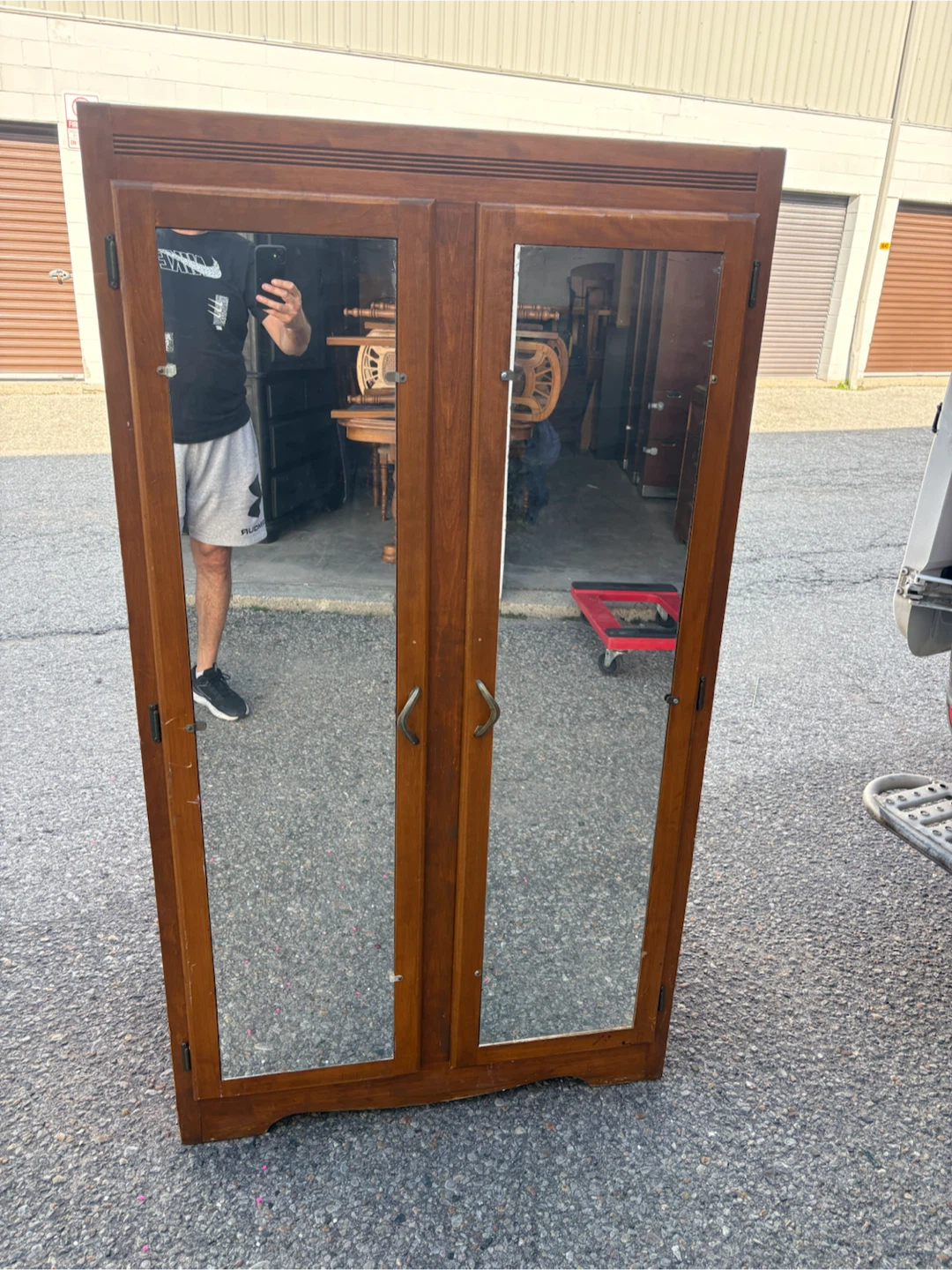 Free delivery used antique Wooden Armoire with Mirrored Doors - photo 5