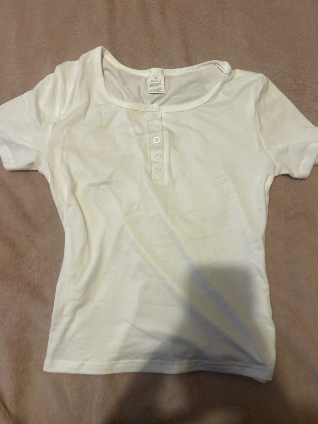White Short Sleeve Button Top - photo 2
