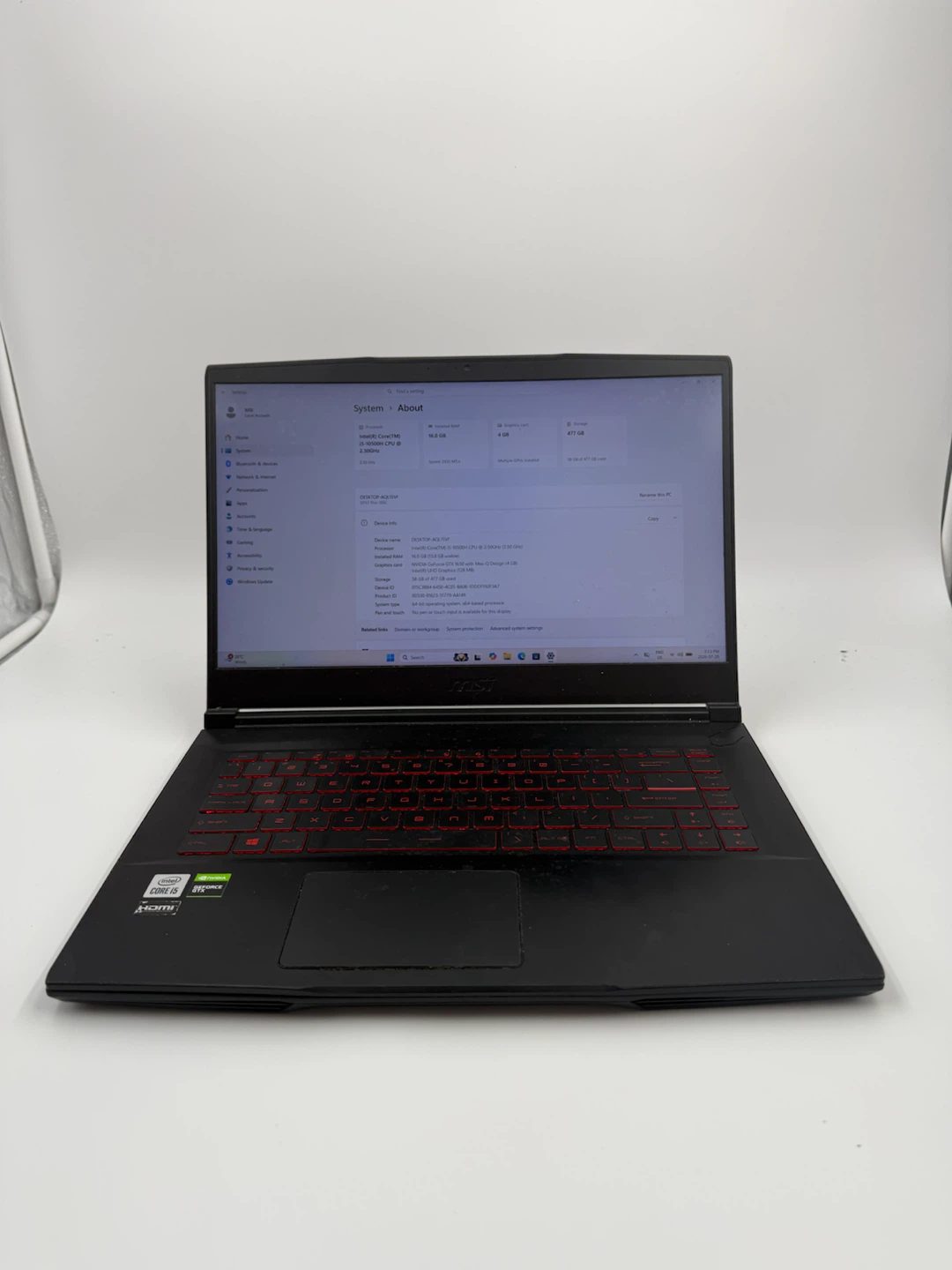 MSI GF63 Thin 10SC i5-10500H 16 GB 512SSD GTX 1650 Max-Q