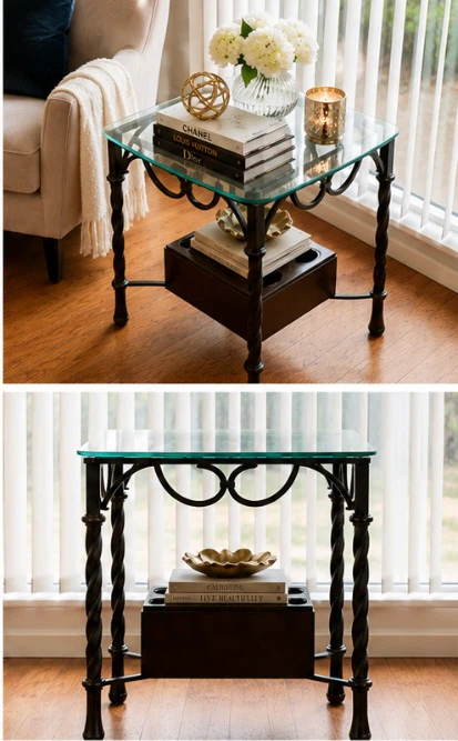 Glass and Wrought Iron End Table - photo 2