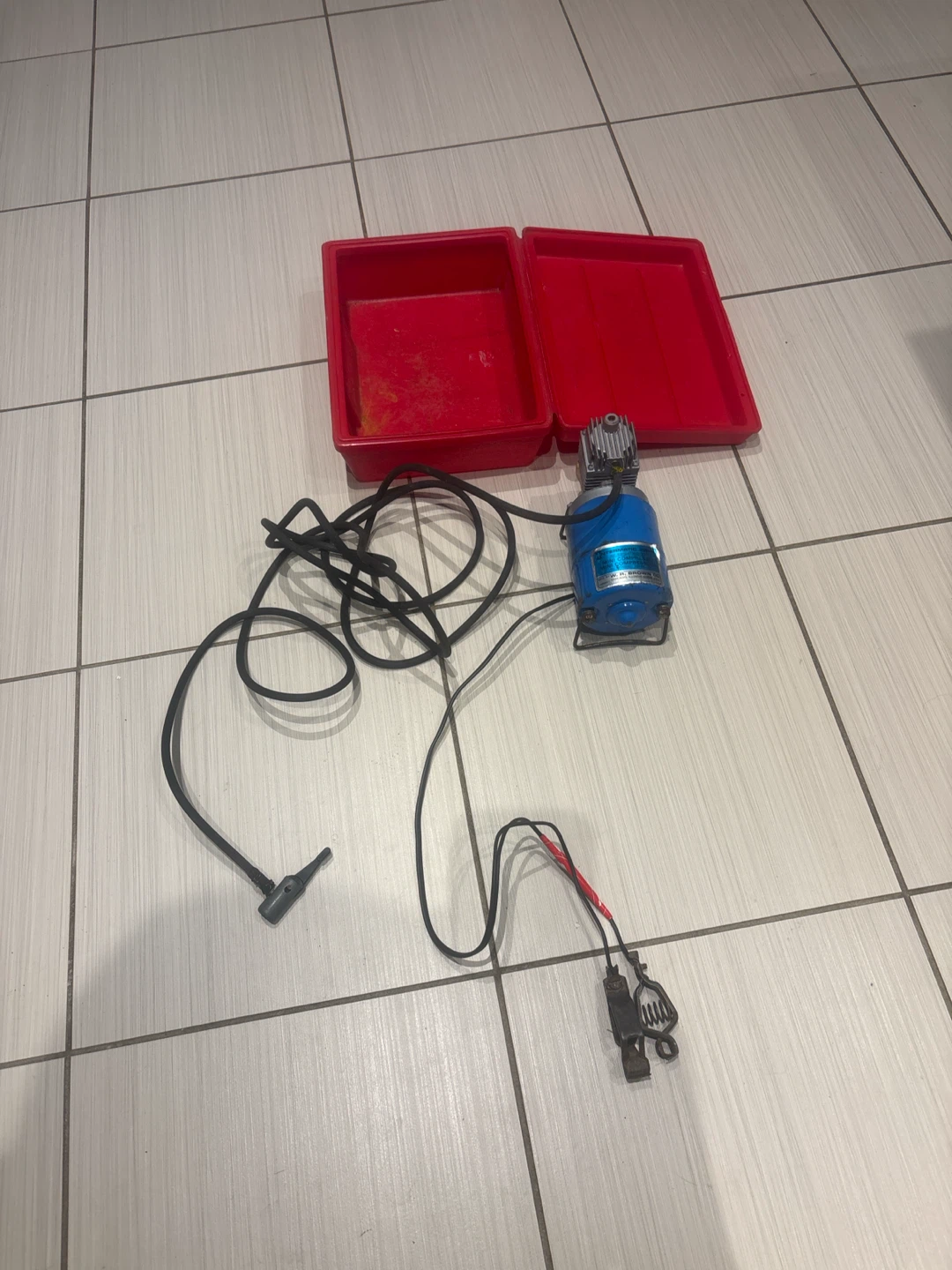 Blue Portable Air Compressor with Red Tray