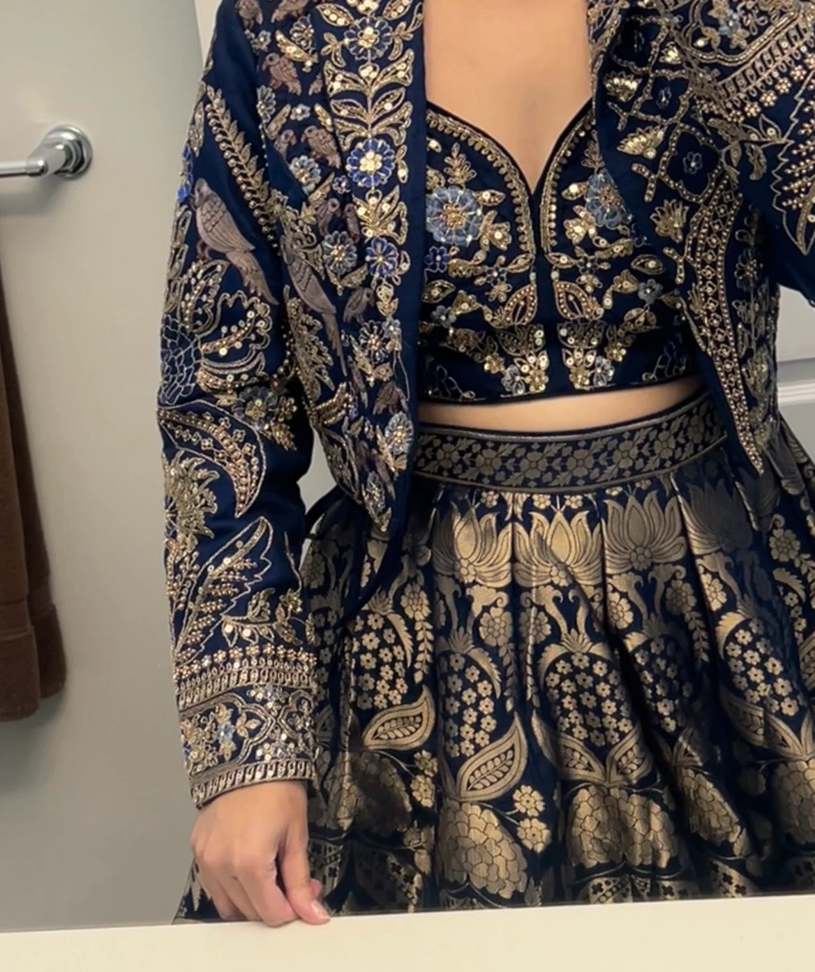 Embroidered Navy Blue Lehenga Choli with Jacket