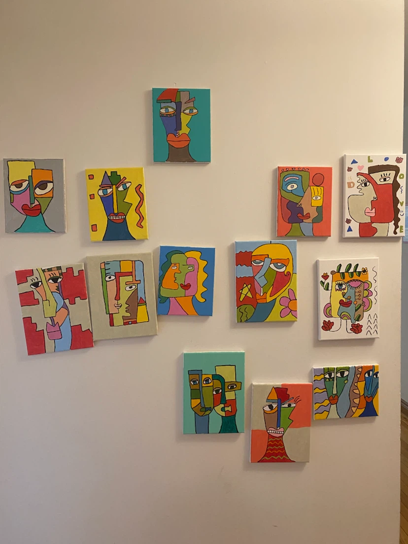 Set of 10 Abstract Face Mini Canvas Paintings
