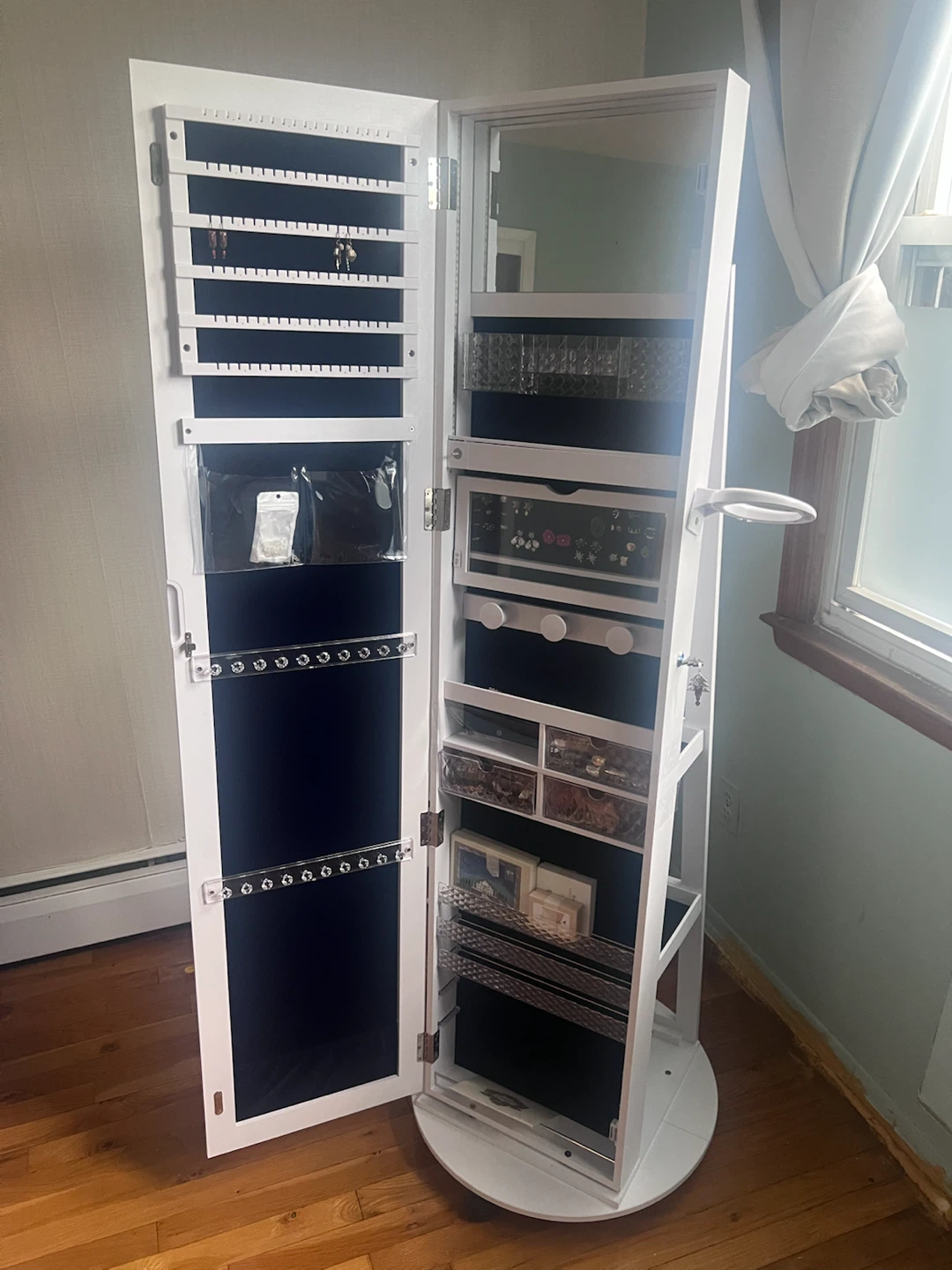 White Standing Jewelry Armoire with Mirror - photo 2