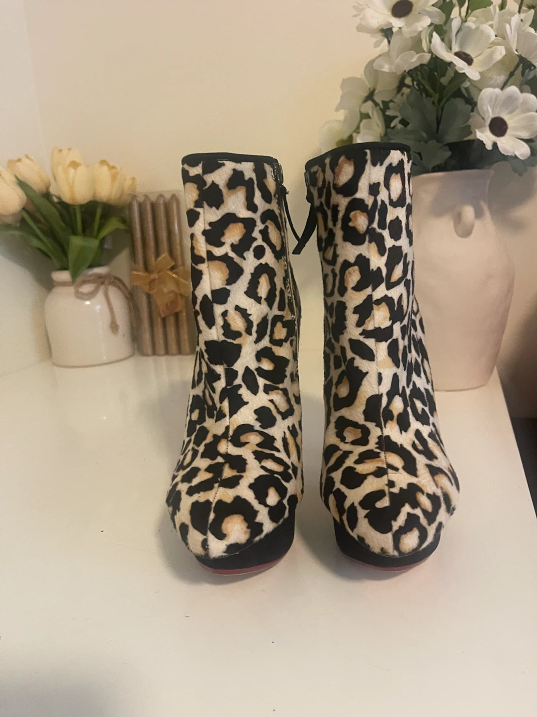 Leopard Print Ankle Boots Size 7M