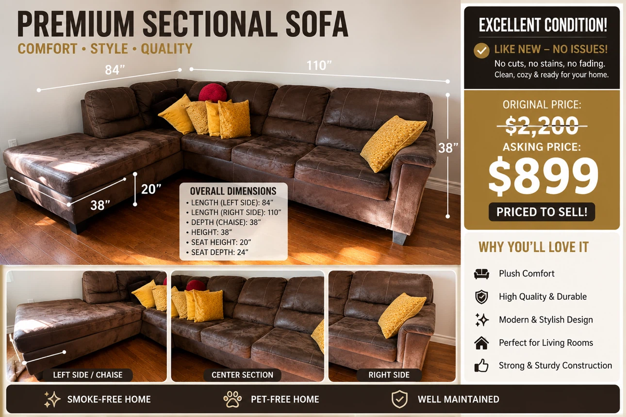 Ashley Sectional Sofa – Excellent Condition