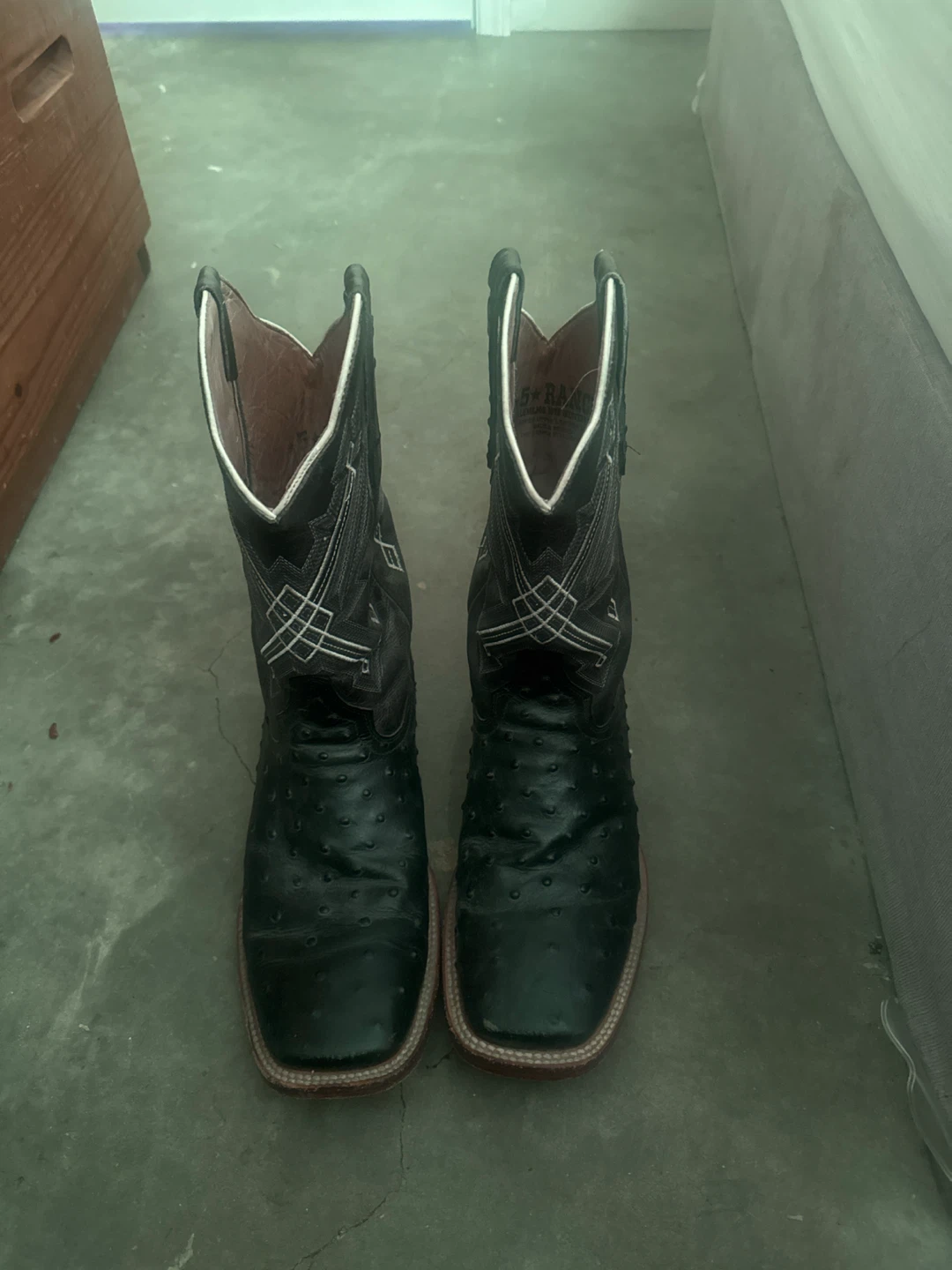 Black Ostrich Square Toe Cowboy Boots