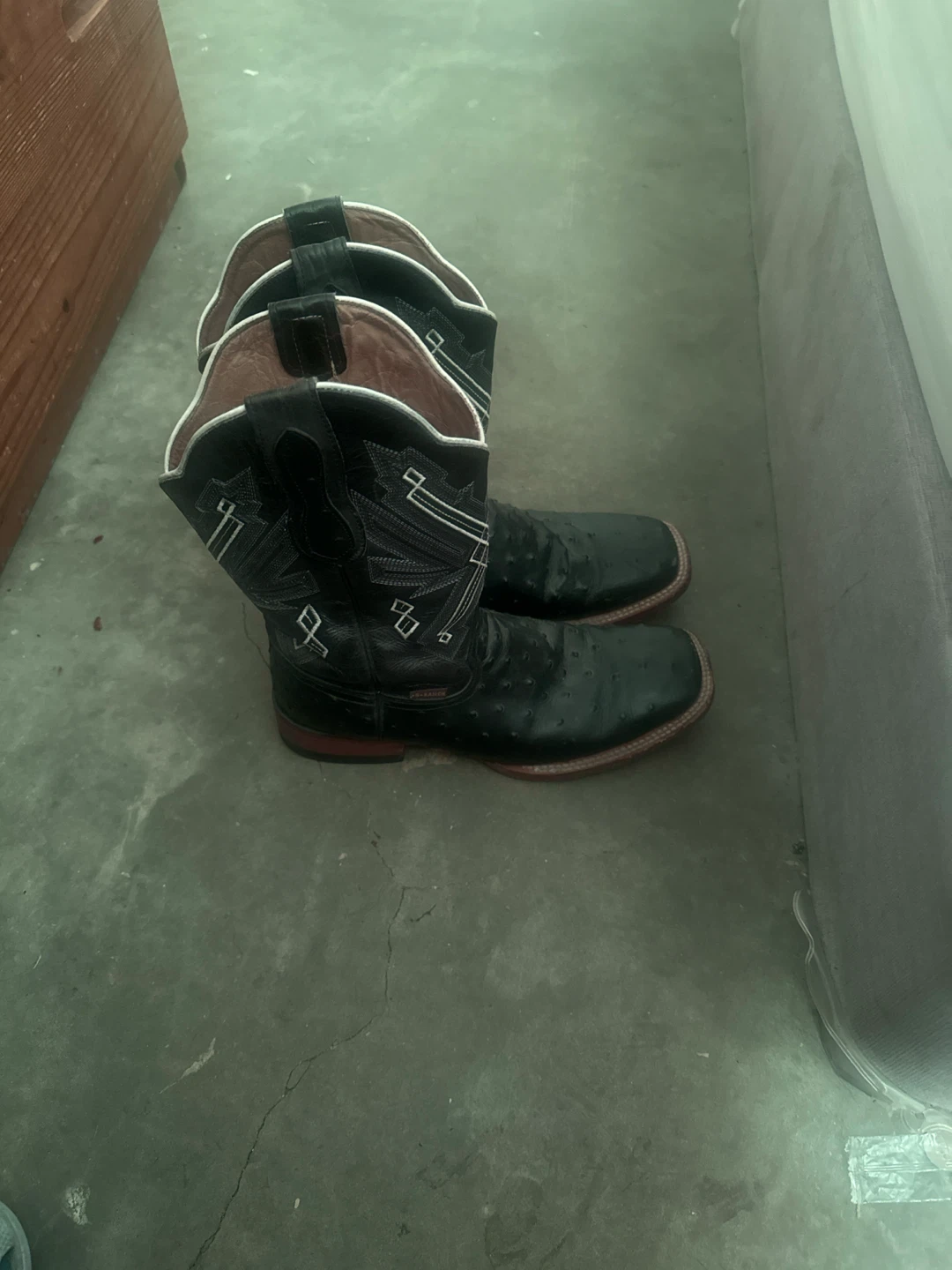Black Ostrich Square Toe Cowboy Boots - photo 2