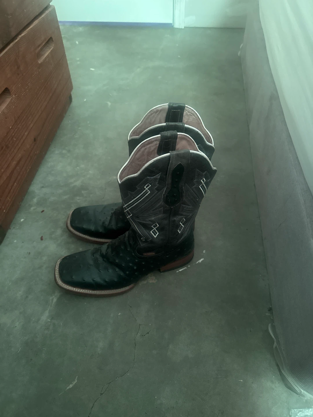 Black Ostrich Square Toe Cowboy Boots - photo 4