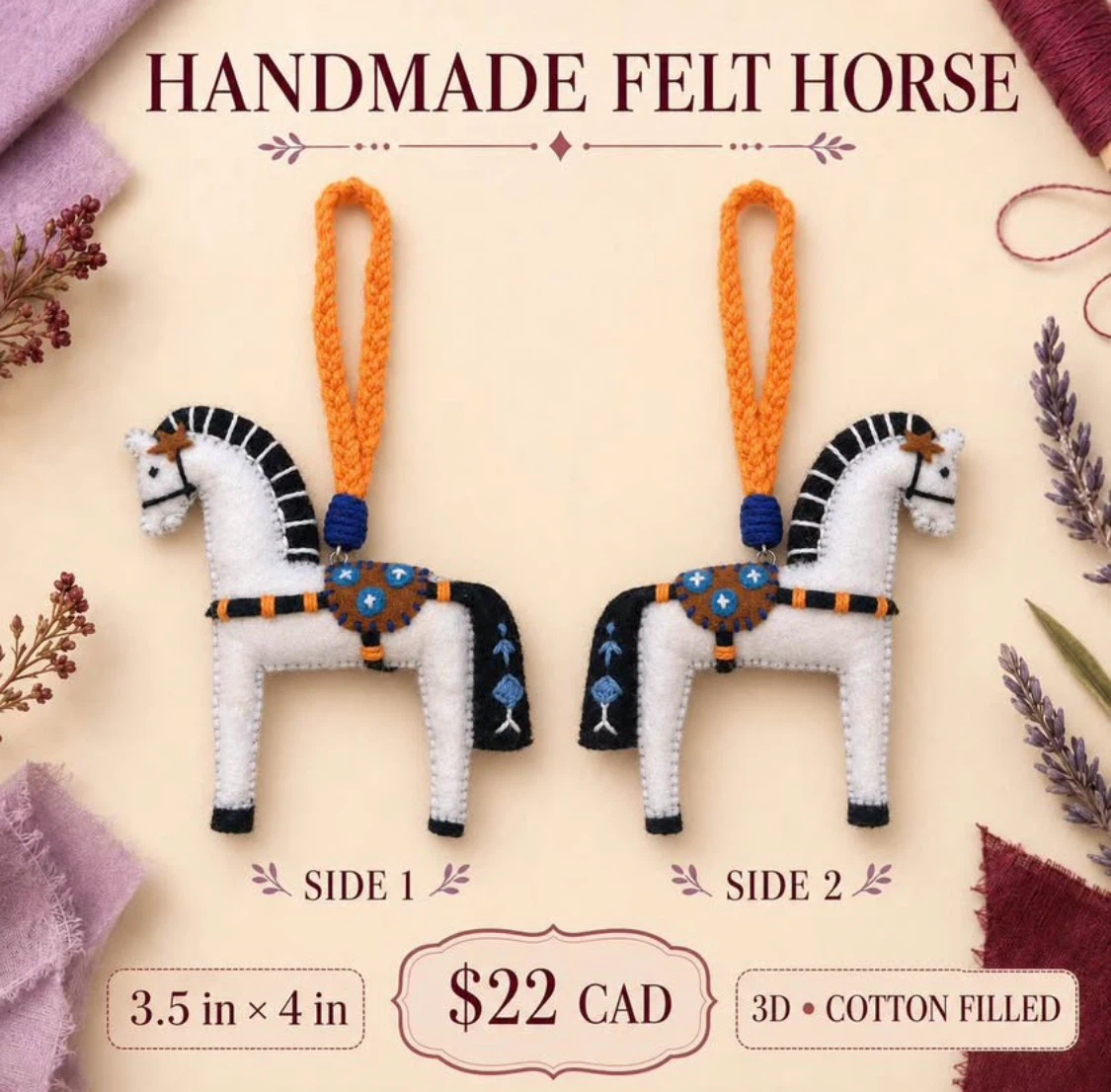 Handmade Felt Horse Ornament