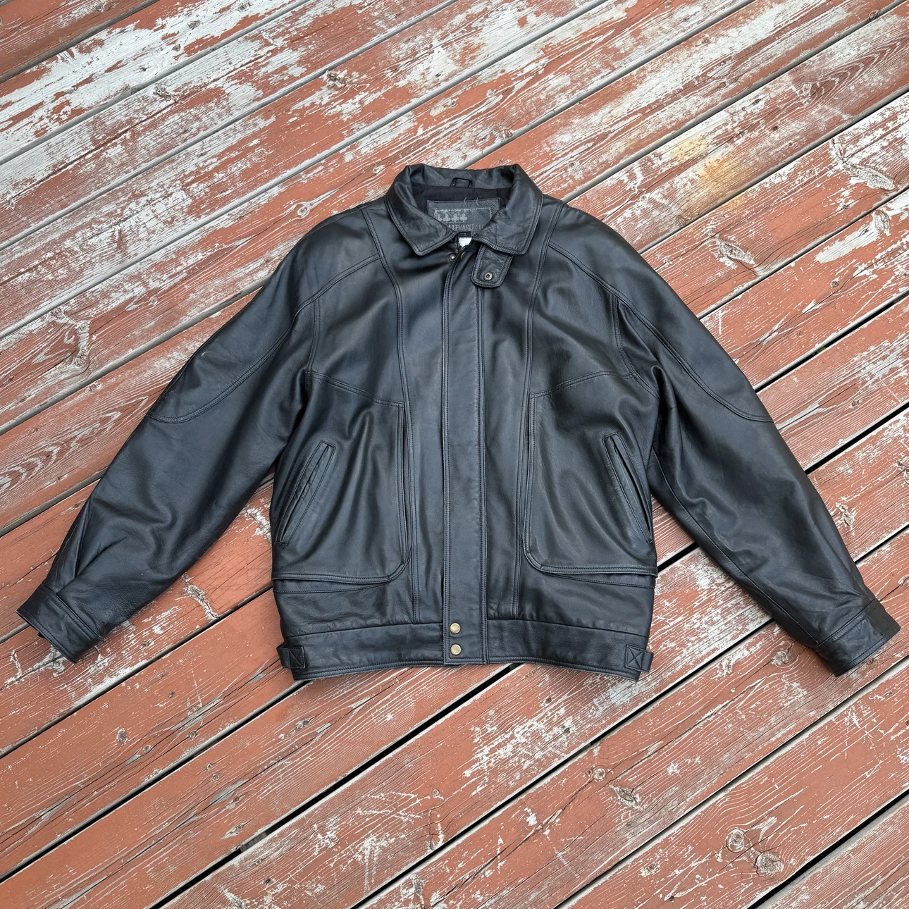 1990s Vintage Boulevard Club Black Leather Bomber Jacket LT