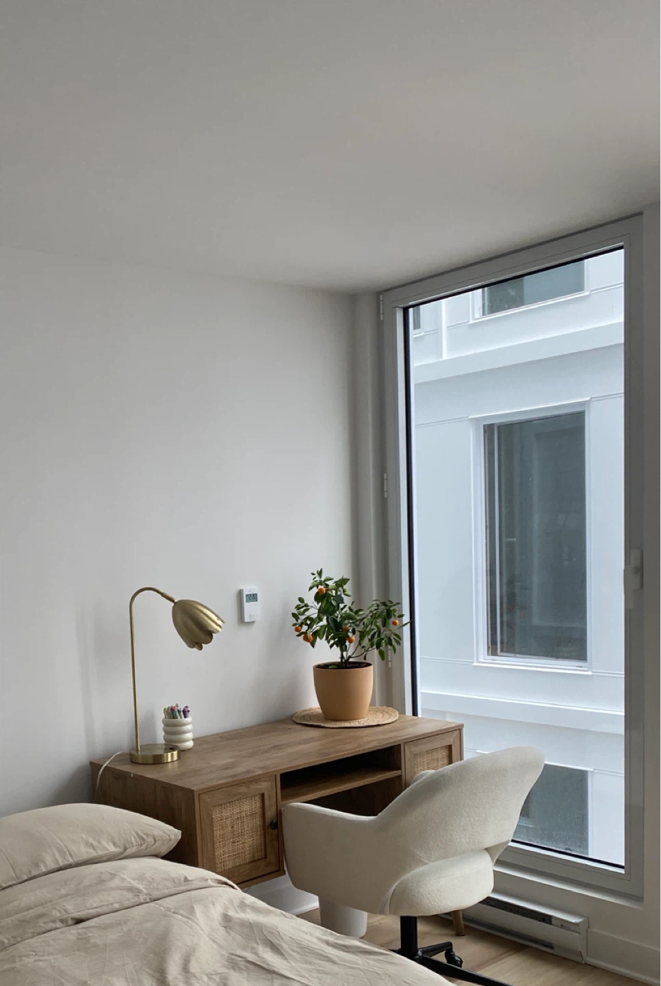 Oak Wood Desk with Rattan Accents