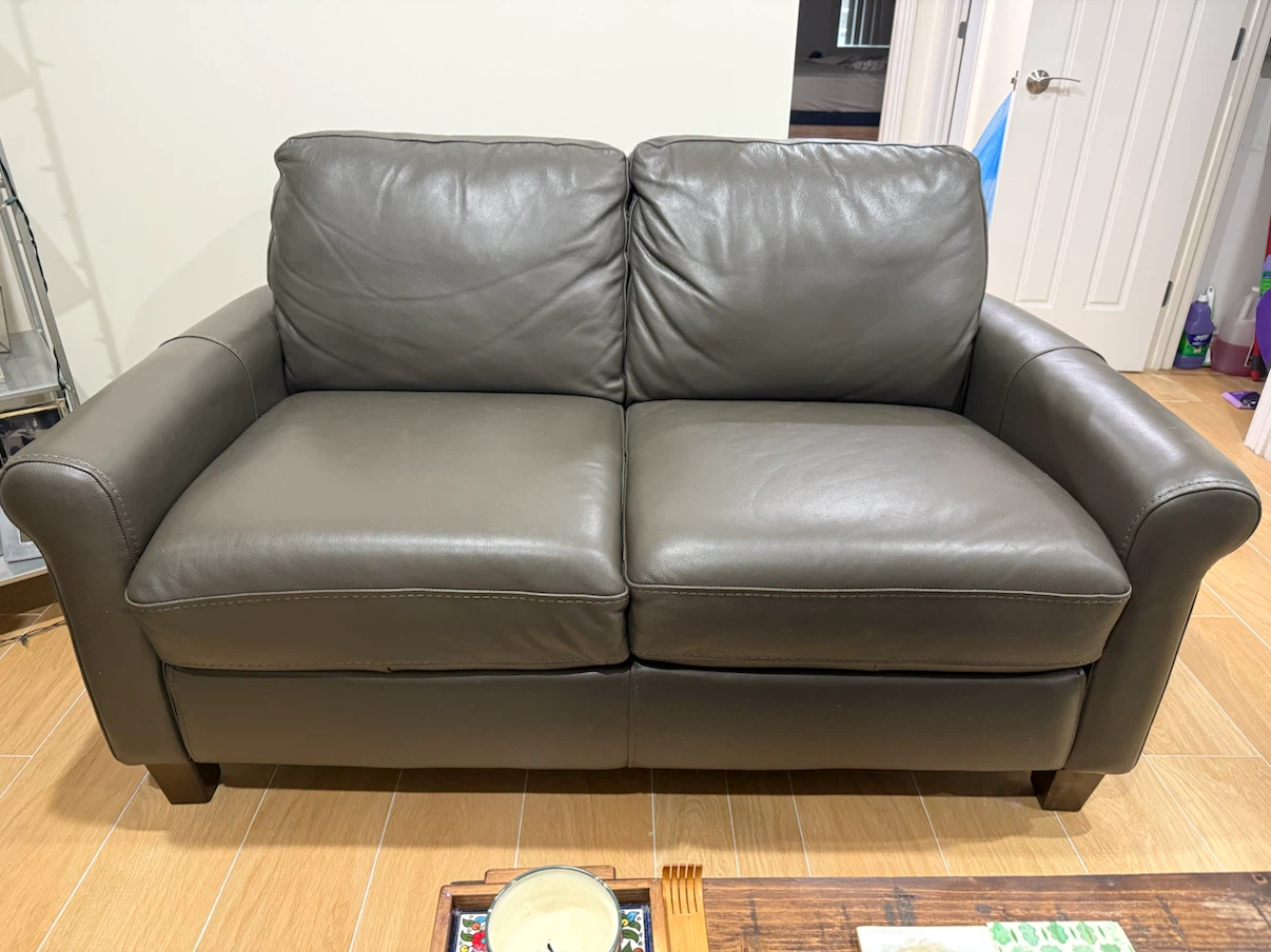 Dark Gray Leather Loveseat