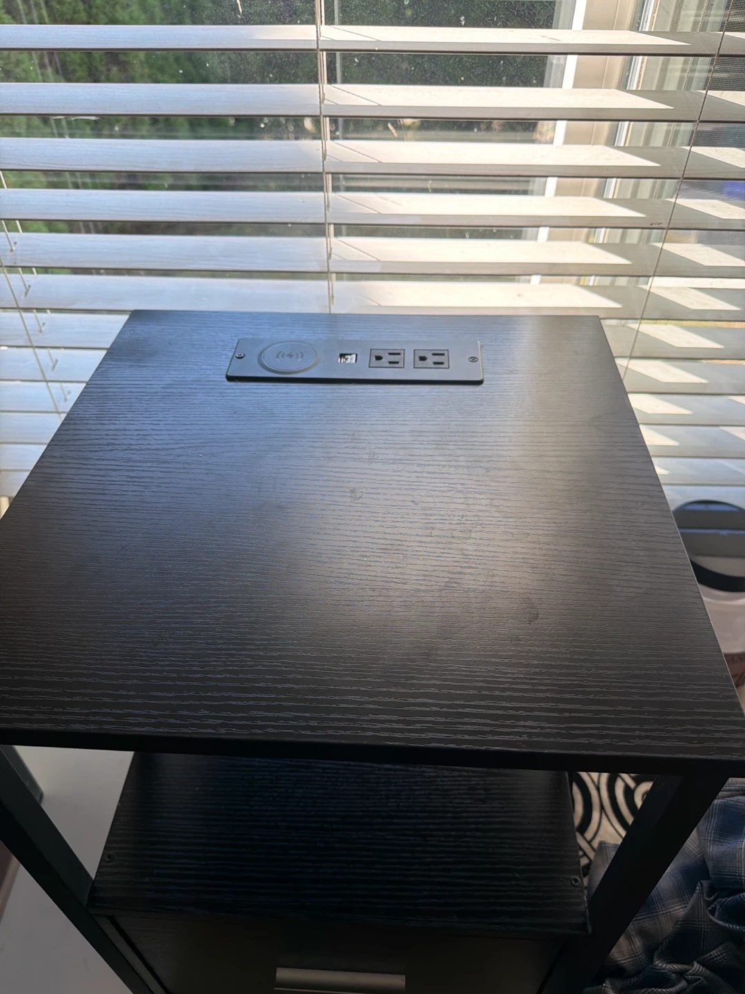Black End Table with Built-in Power Outlet and Drawer