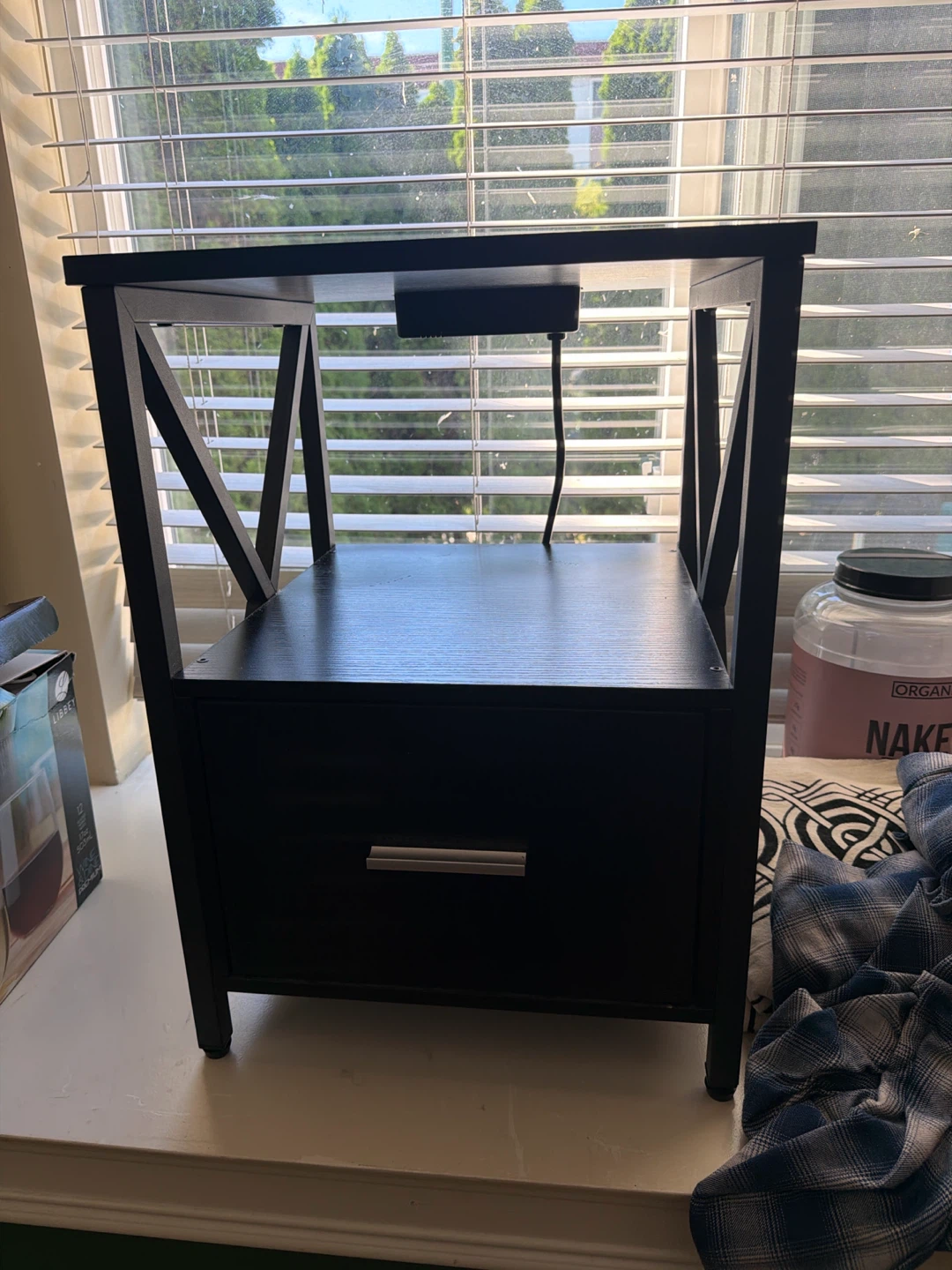 Black End Table with Built-in Power Outlet and Drawer - photo 2