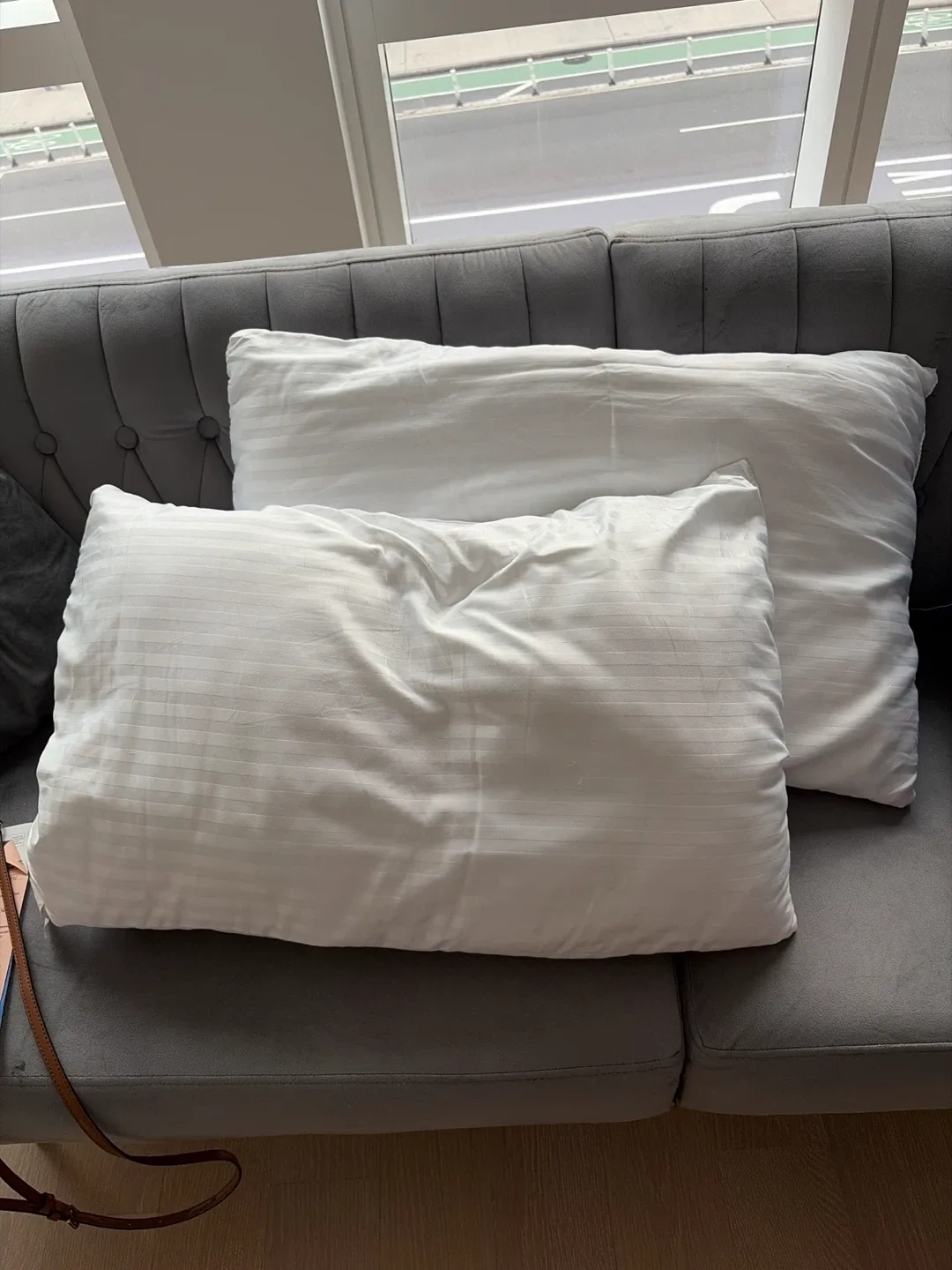 Two White Striped Pillows
