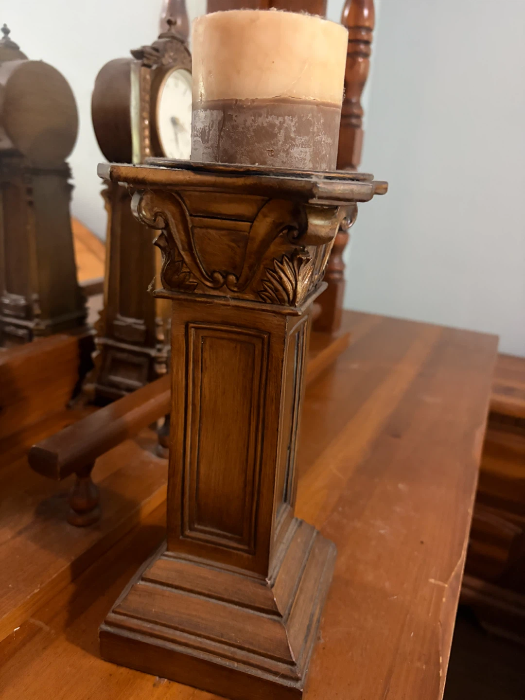 Ornate Wooden Pillar Candle Holders (Set of 2) - photo 2