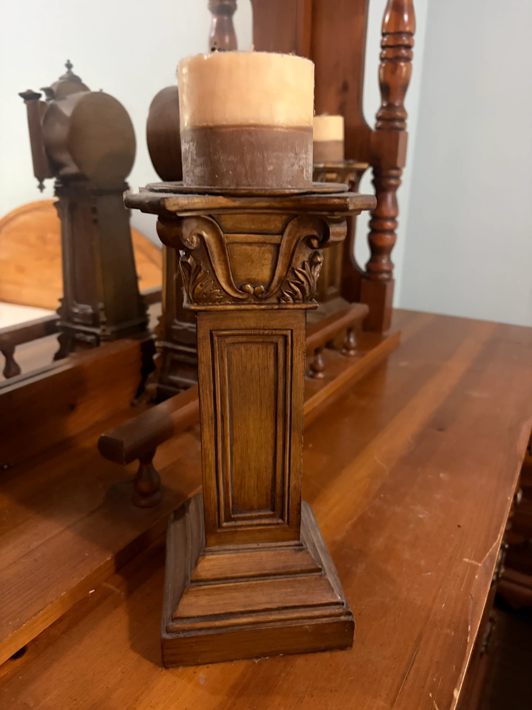 Ornate Wooden Pillar Candle Holders (Set of 2) - photo 3