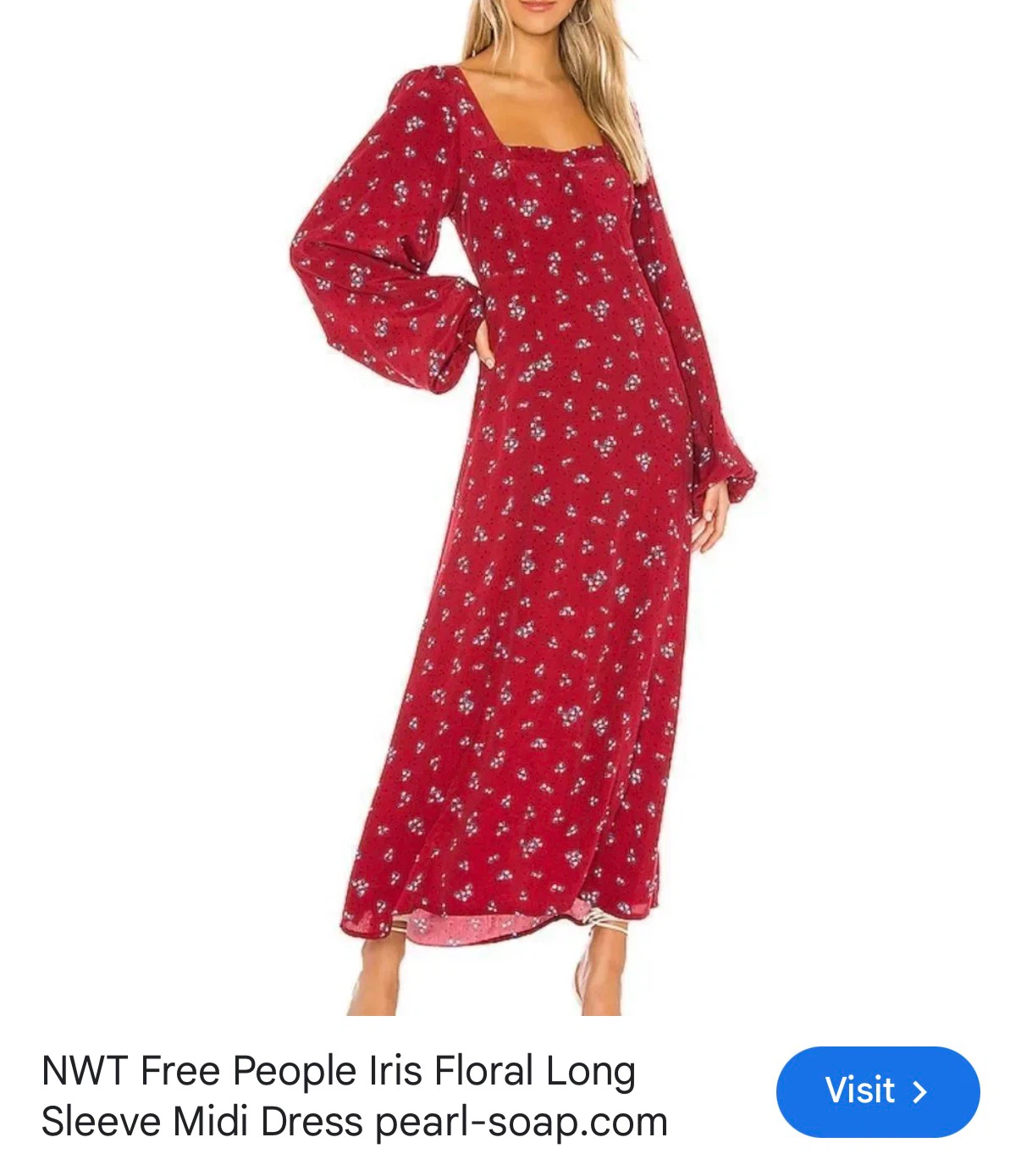 Free People Red Floral Long Sleeve Midi Dress - photo 2