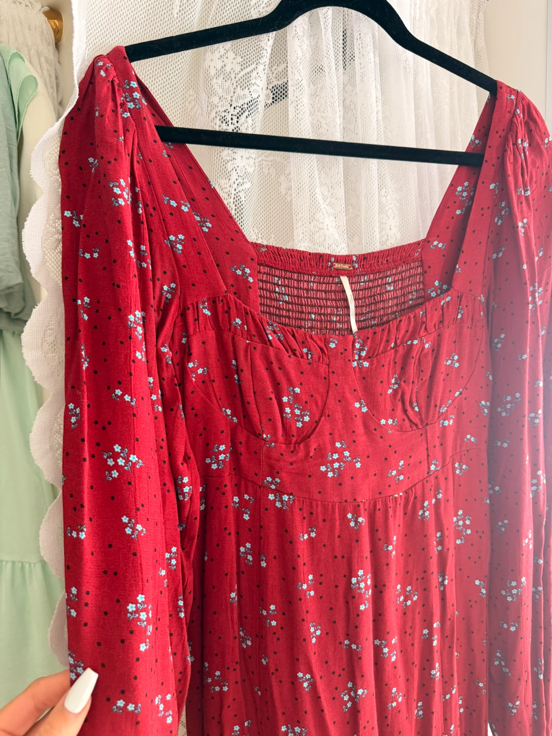 Free People Red Floral Long Sleeve Midi Dress - photo 3