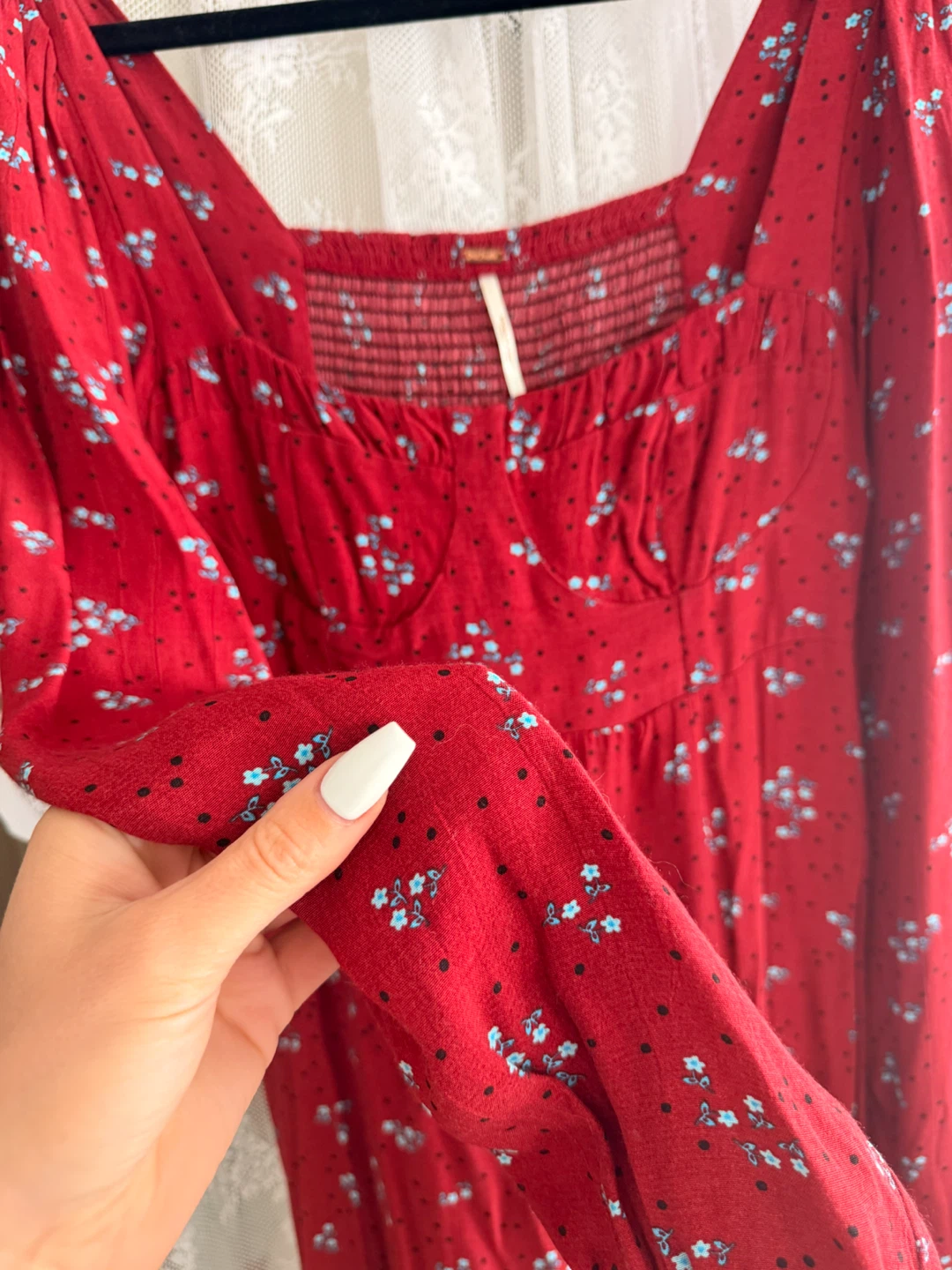 Free People Red Floral Long Sleeve Midi Dress - photo 4