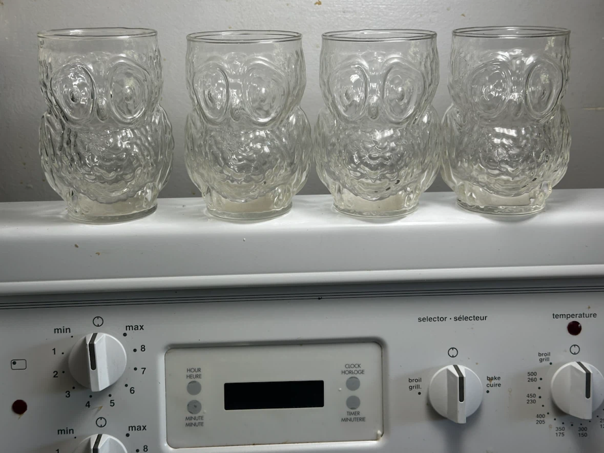 Set of 4 Libbey owl glasses