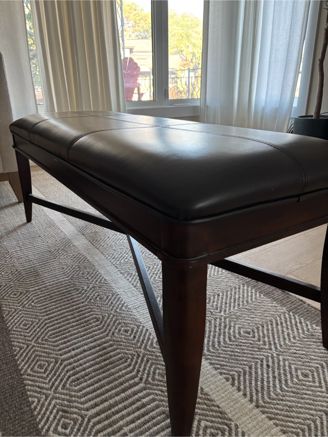 Dark Brown Faux Leather vintage Bench