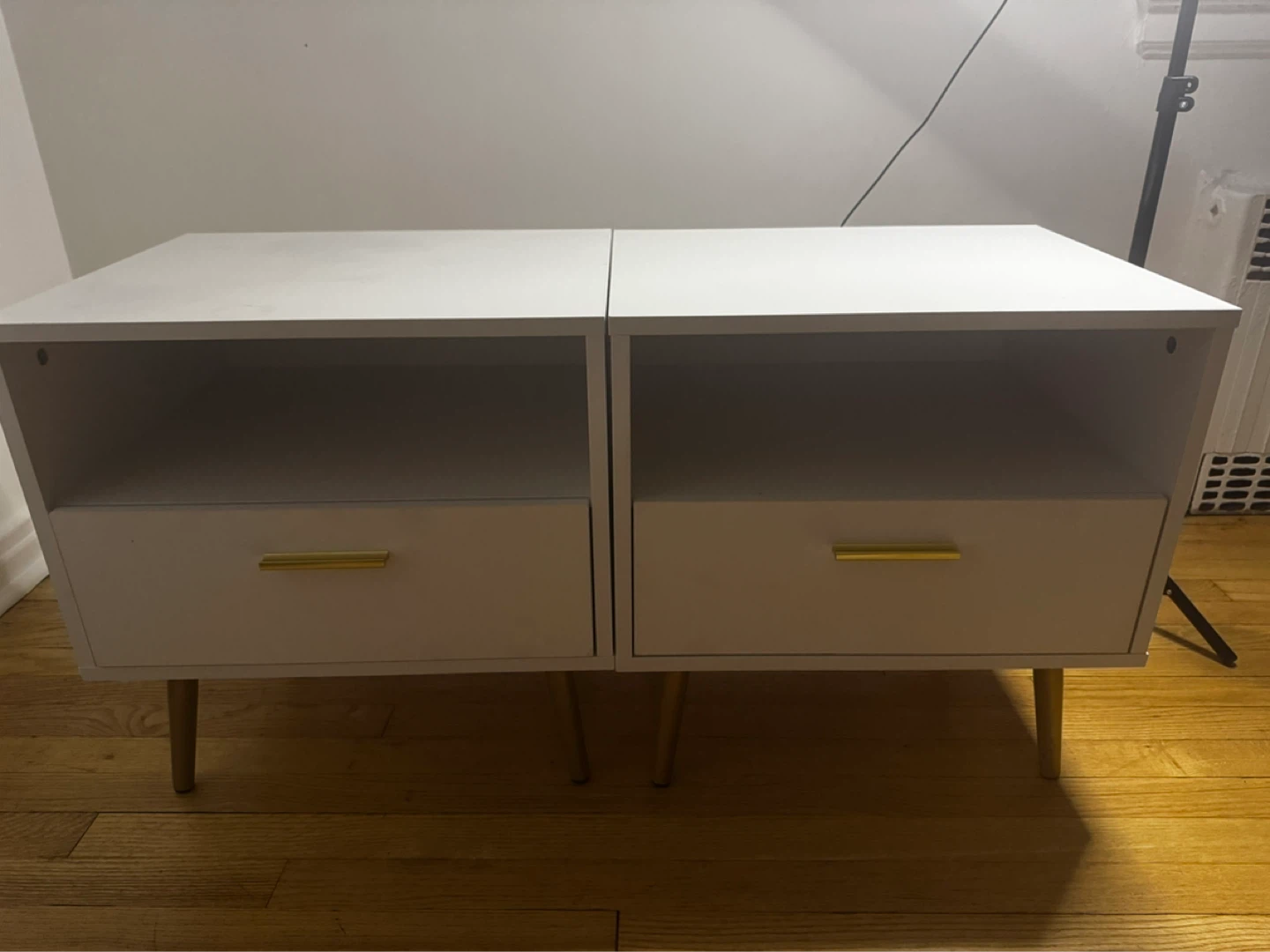 White Nightstand with Drawer and Gold Handle