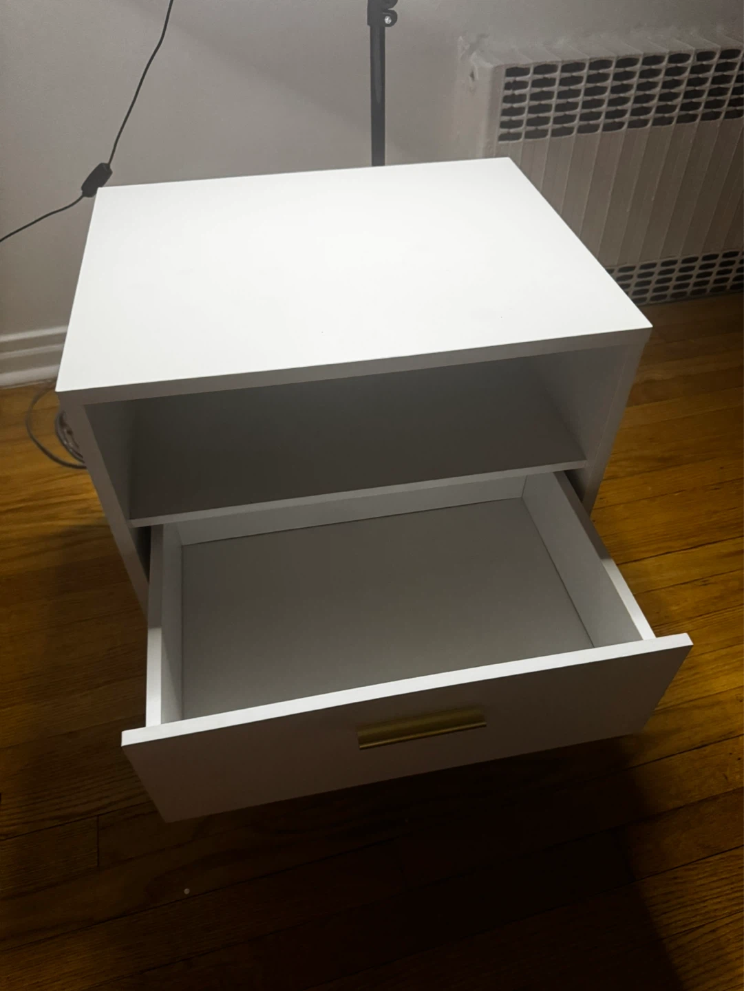 White Nightstand with Drawer and Gold Handle - photo 2