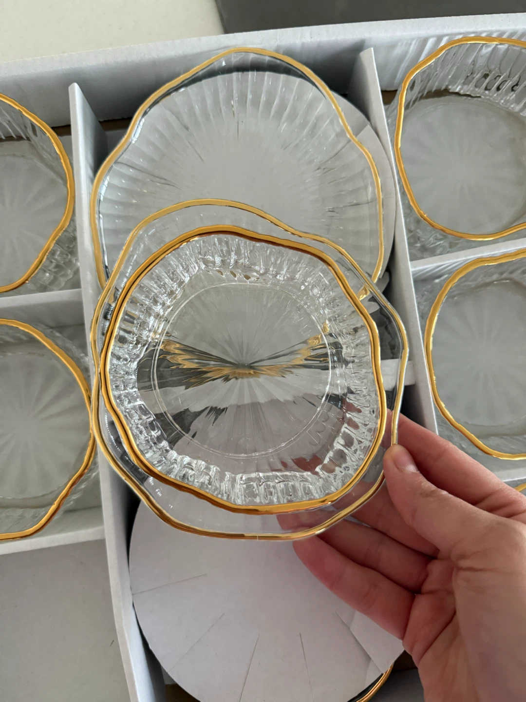 Glass Serving Bowls with Gold Trim Set