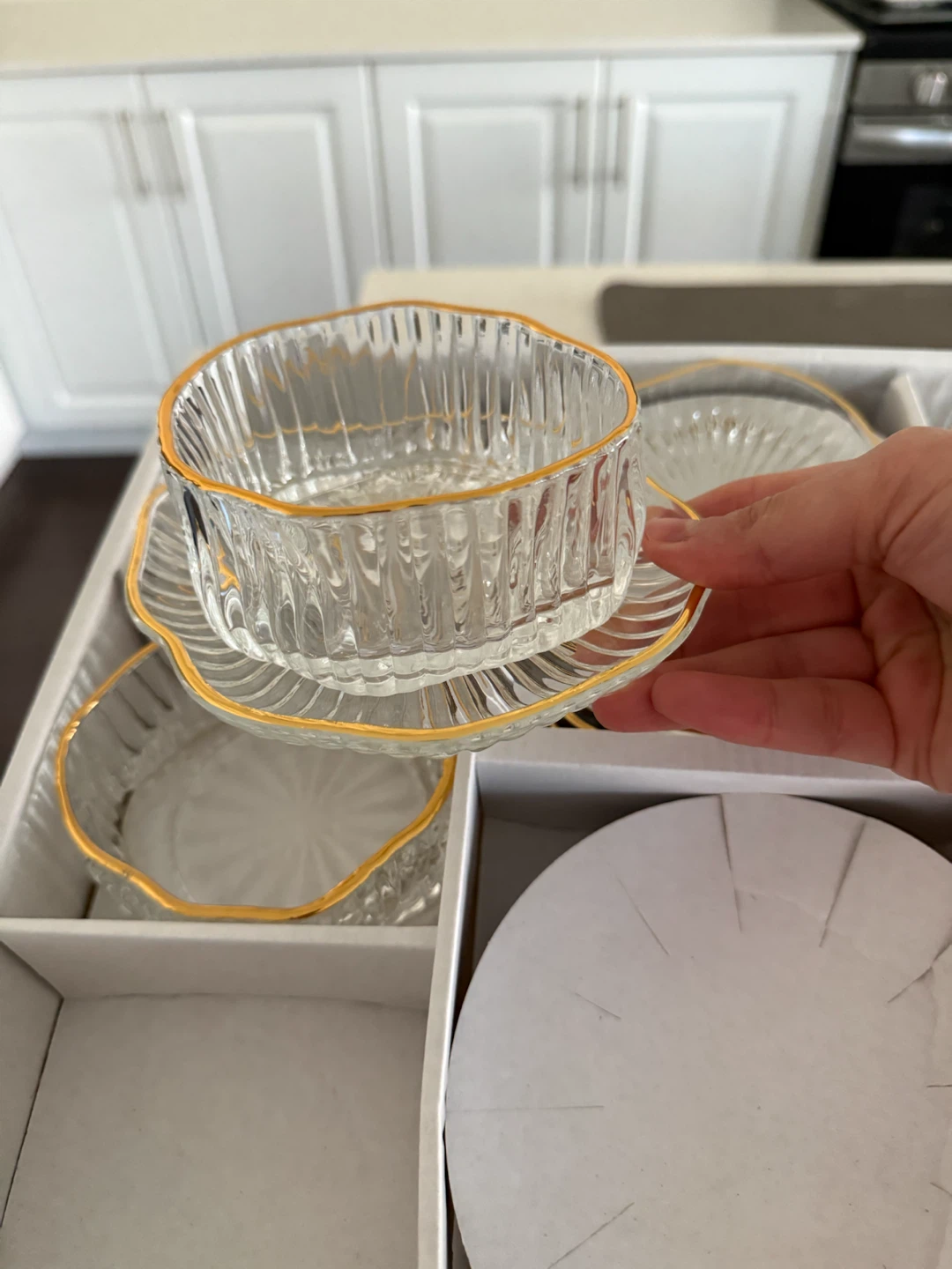 Glass Serving Bowls with Gold Trim Set - photo 2