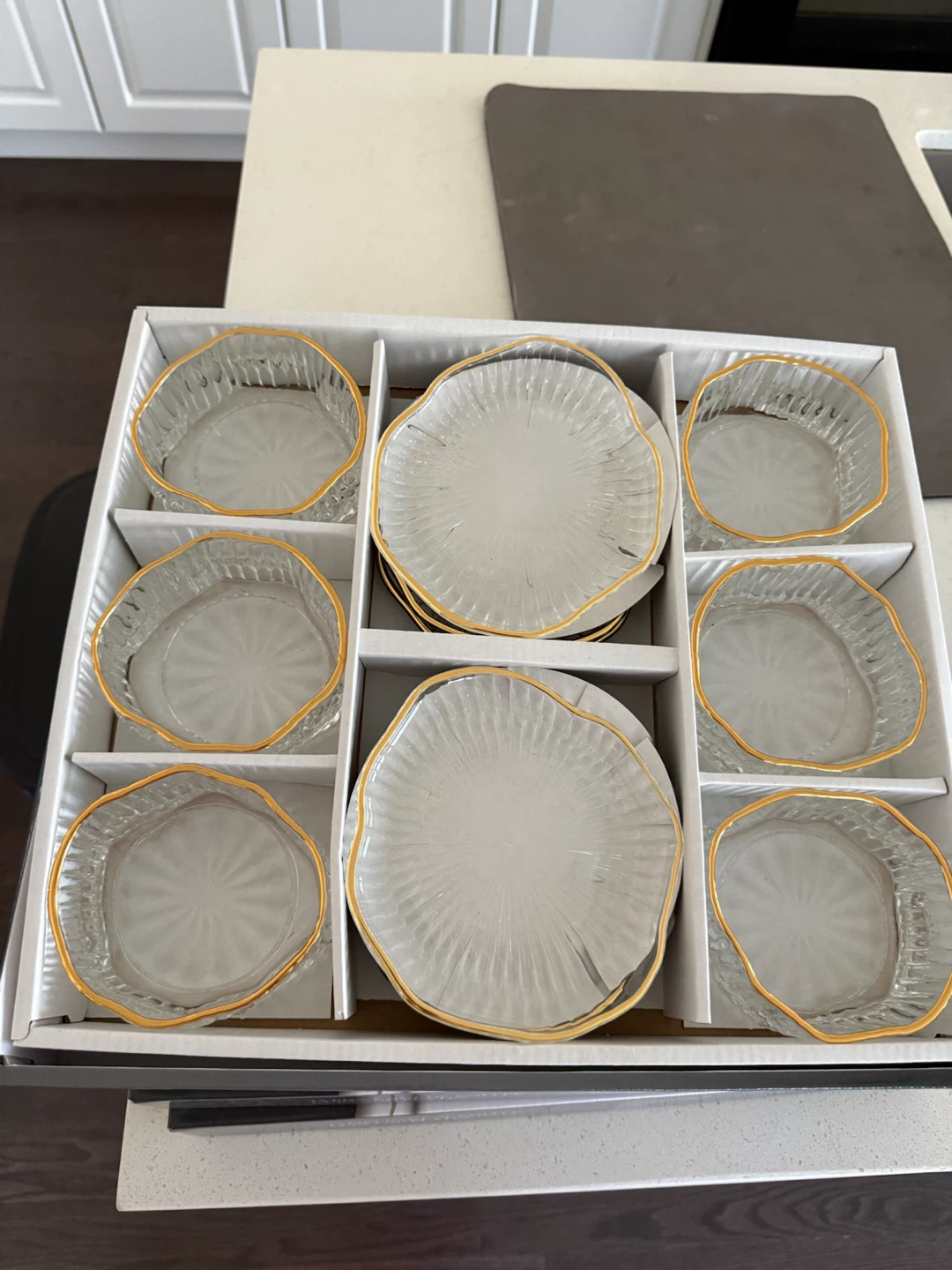 Glass Serving Bowls with Gold Trim Set - photo 3