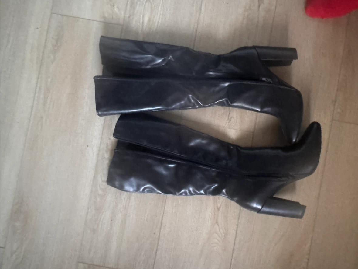 Black Faux Leather Knee-High Boots never worn