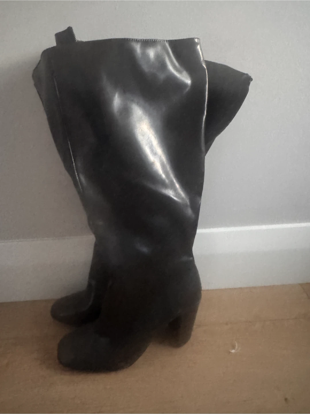 Black Faux Leather Knee-High Boots never worn - photo 2