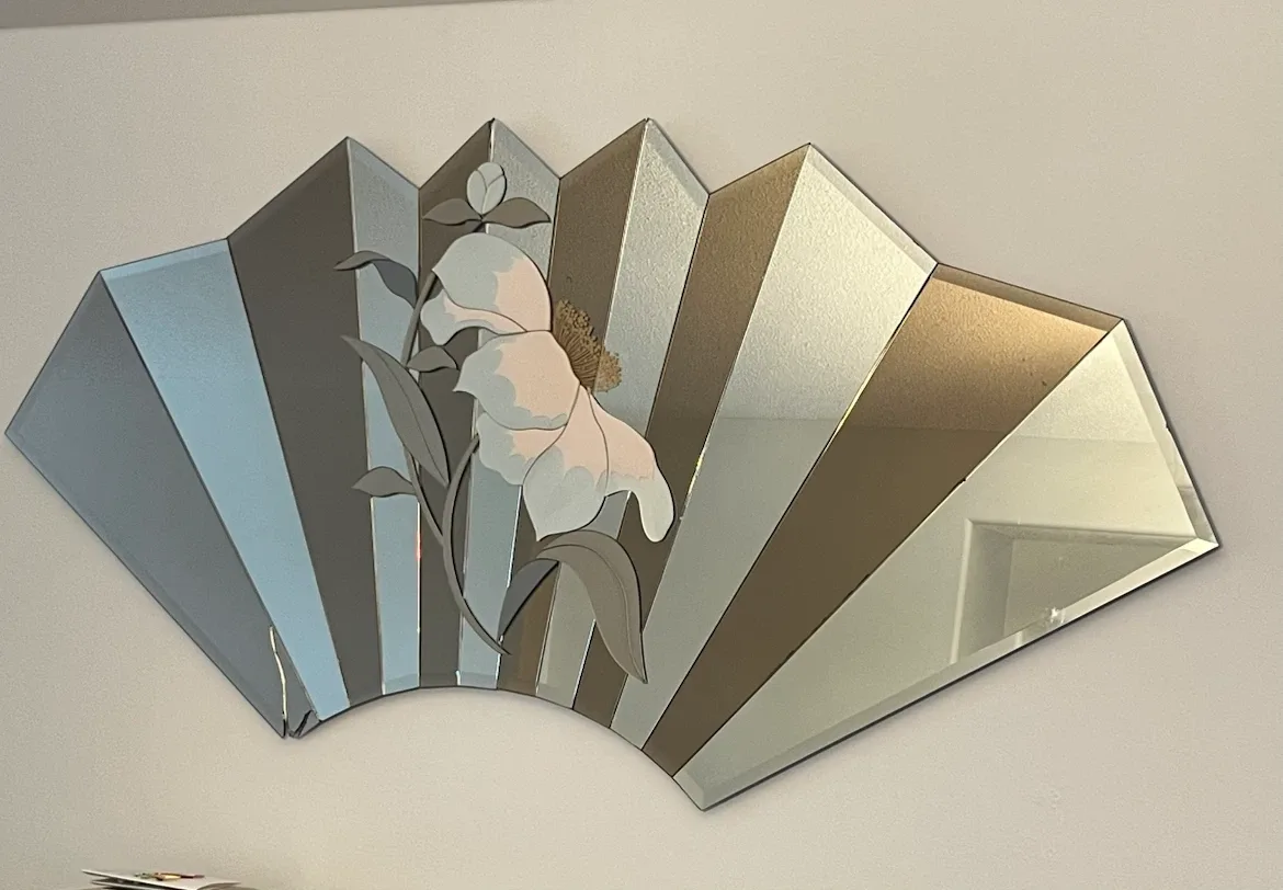 Decorative Fan Mirror with Flower Etching