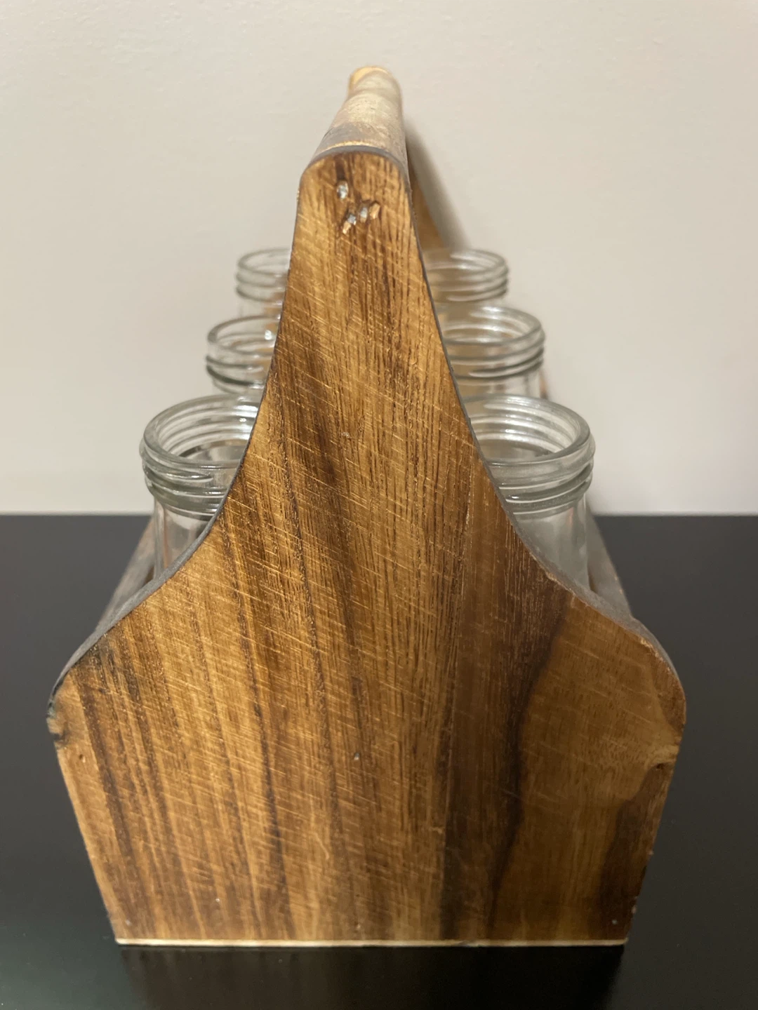Rustic Wooden Caddy with 6 Vintage Milk Bottles - photo 2