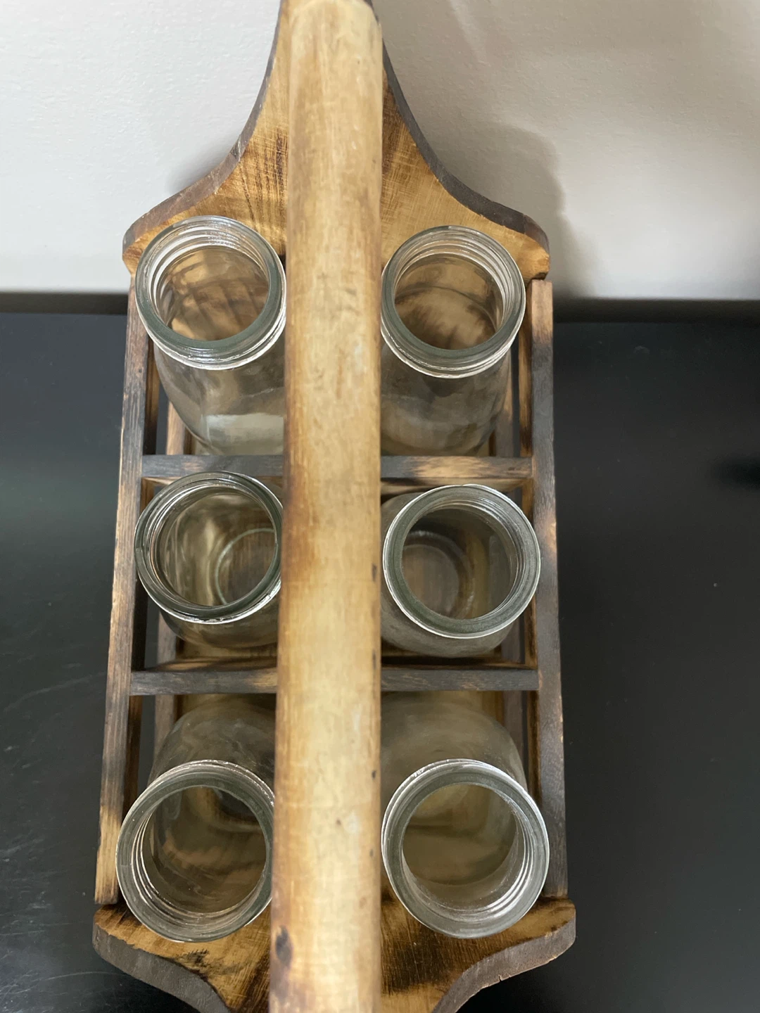 Rustic Wooden Caddy with 6 Vintage Milk Bottles - photo 3