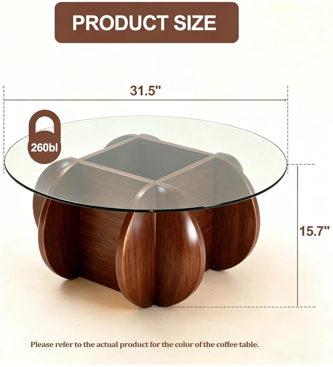 Round Glass Coffee Table with Wood Base - photo 2